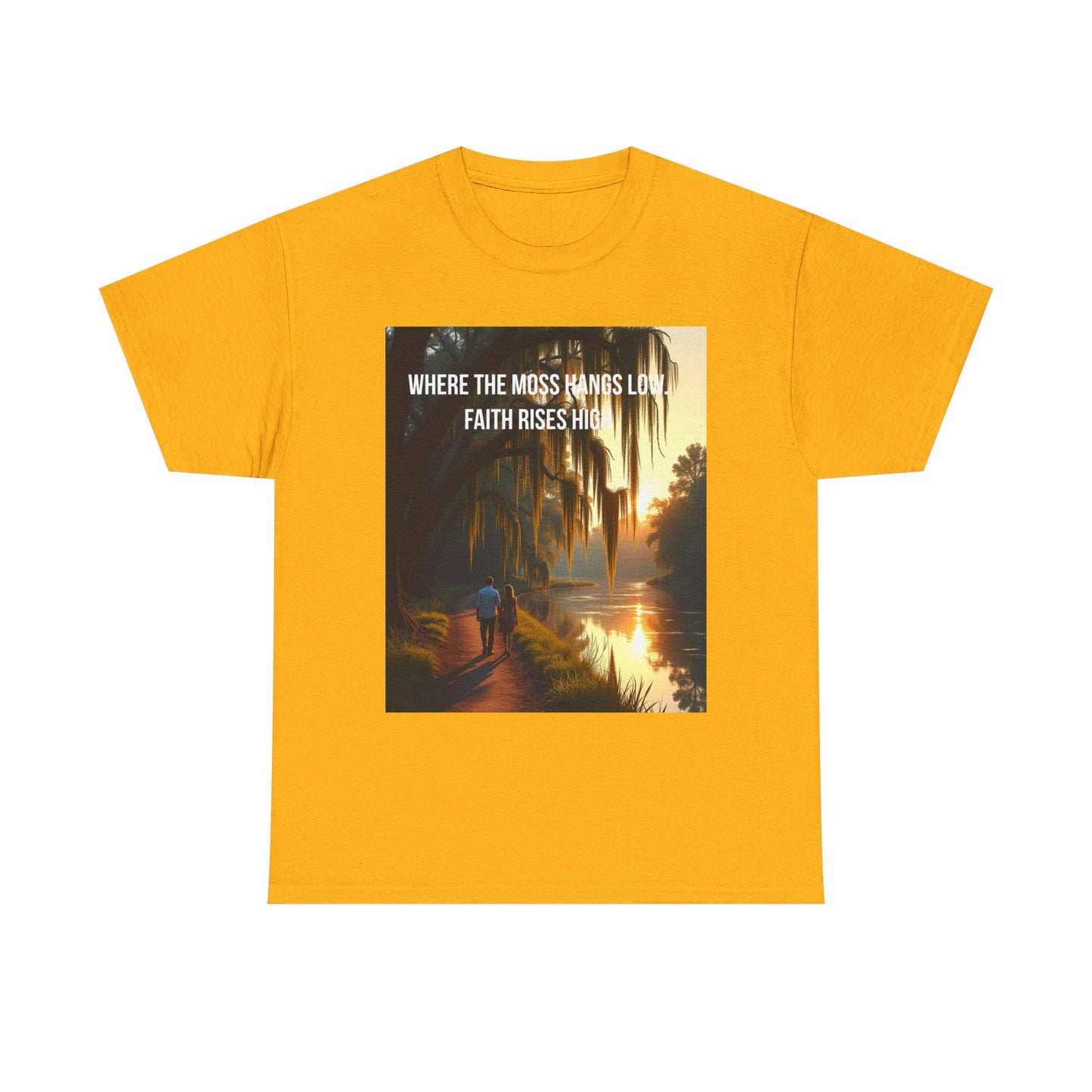 Faith Rising Tee — "Where the Moss Hangs Low, Faith Rises High" Sunset Bay Graphic T-Shirt