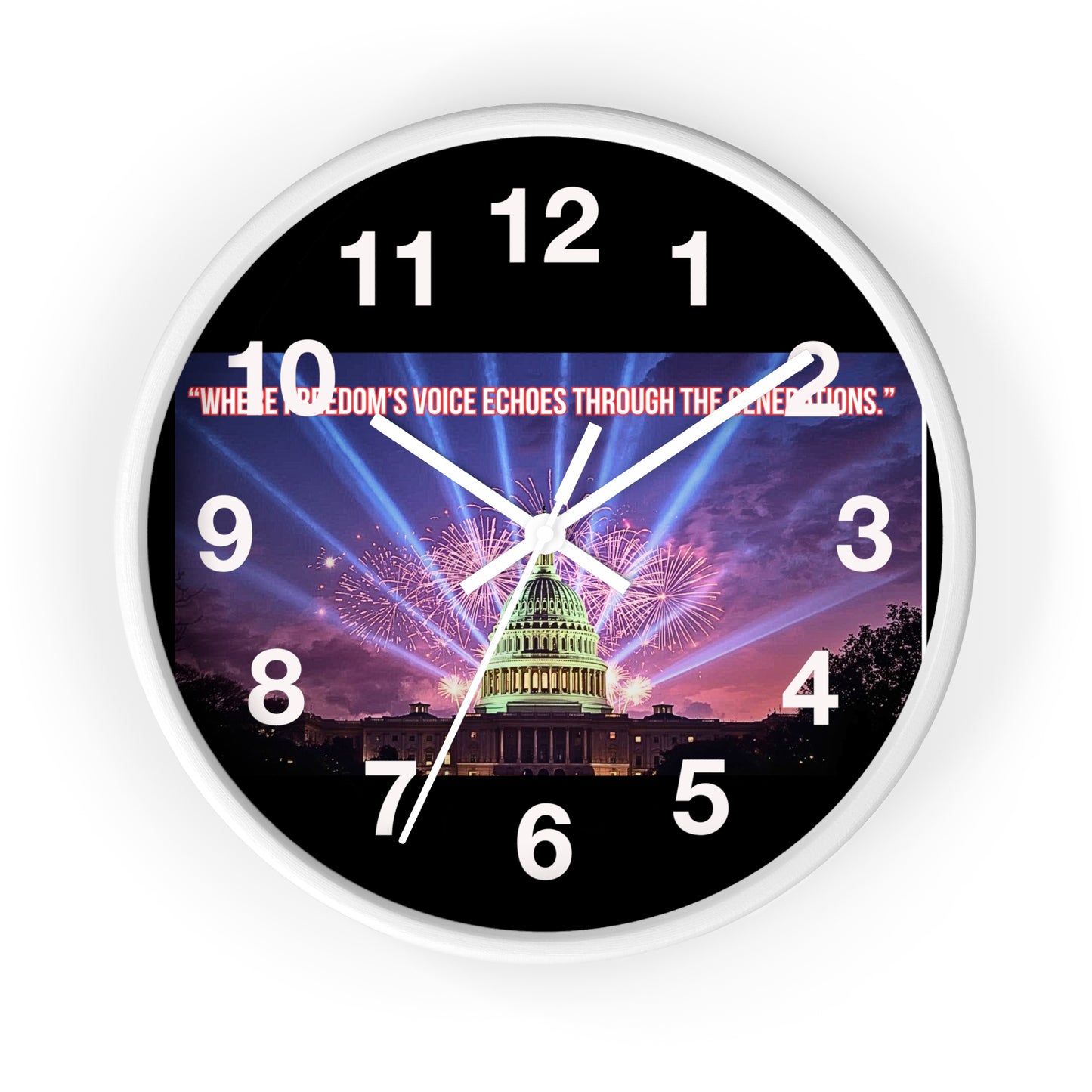Capitol Fireworks Wall Clock — Patriotic Washington D.C. Clock with Quote
