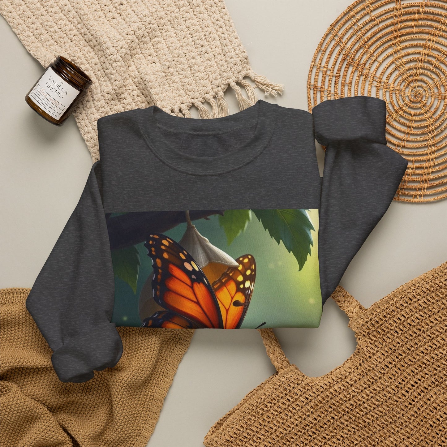 Crewneck Sweatshirt — Grace Wins Everytime Monarch Butterfly Inspirational Tee