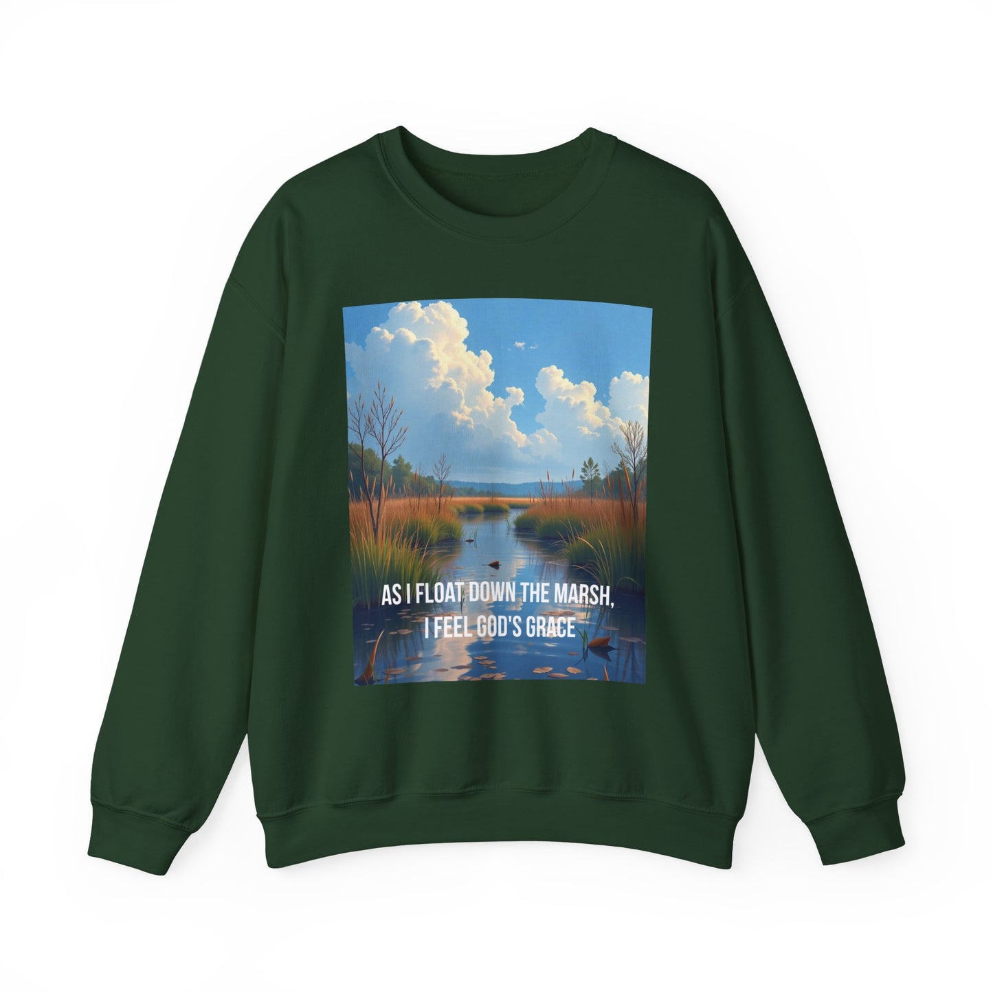Sweatshirt — Marsh Scene with Lyrics "As I Float Down the Marsh, I Feel God's Grace"