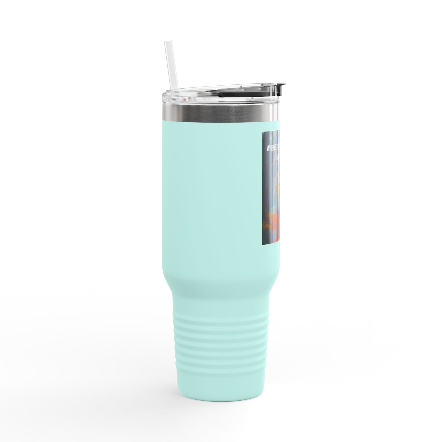 40oz Insulated Travel Mug — Tropical Sunset Faith Design