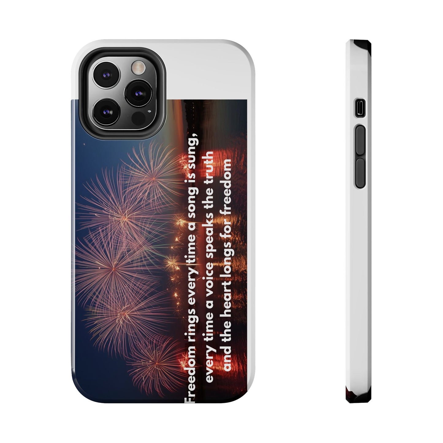 Patriotic Fireworks Tough Phone Case — "Freedom" Quote Protective Cover