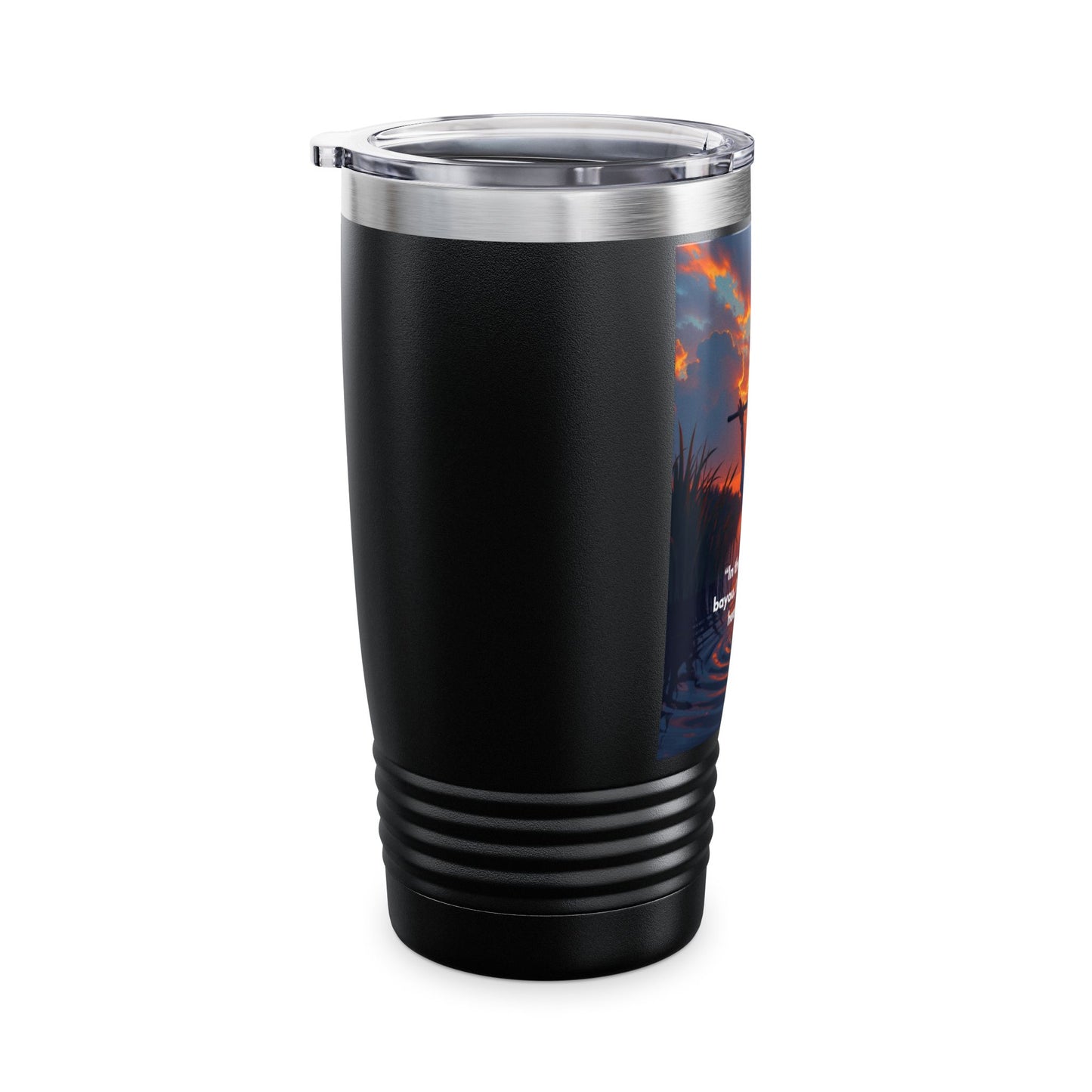 Inspirational Bayou Sunset Tumbler — 20oz Ringneck with 'In the quiet of the bayou, I discovered the heart of God'