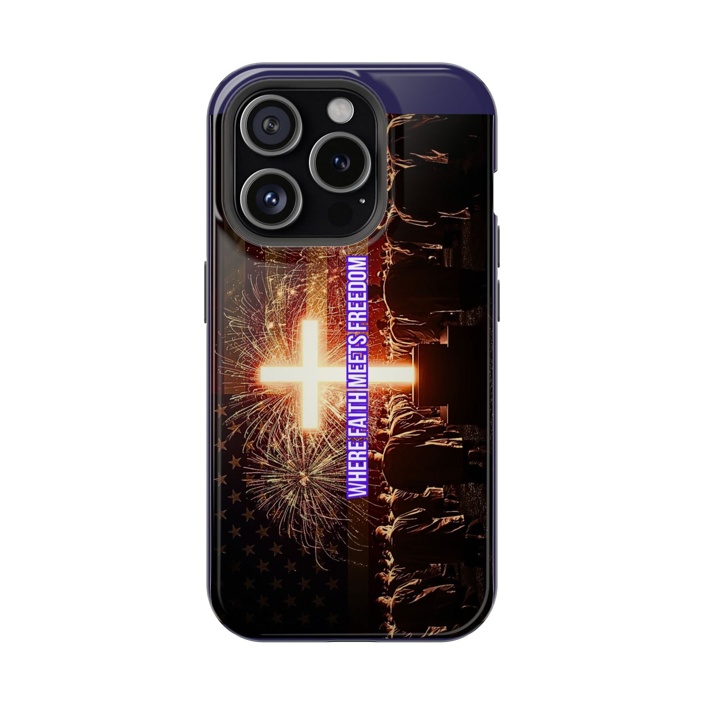 Christian Cross iPhone Case — “Where Faith Meets Freedom” Magnetic Impact-Resistant Phone Case