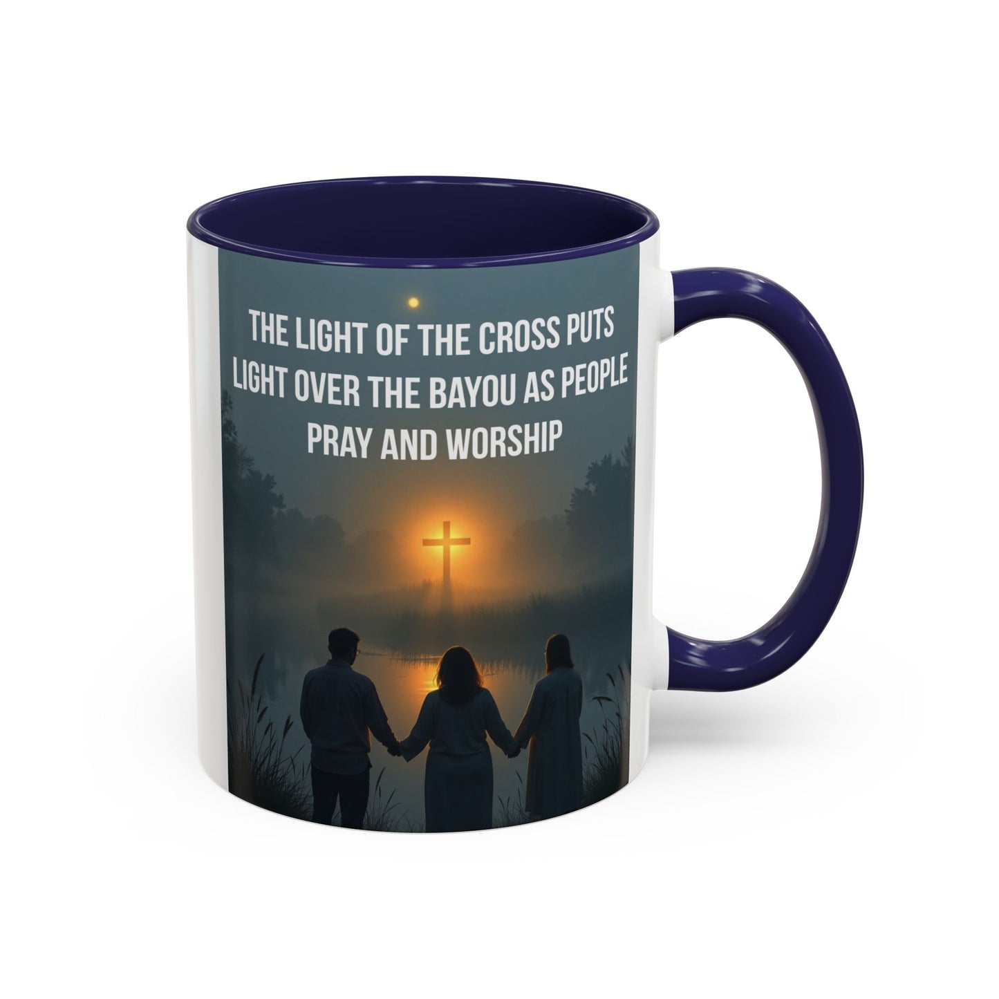Christian Accent Coffee Mug — “The Light of the Cross” Inspirational Bible Verse Design