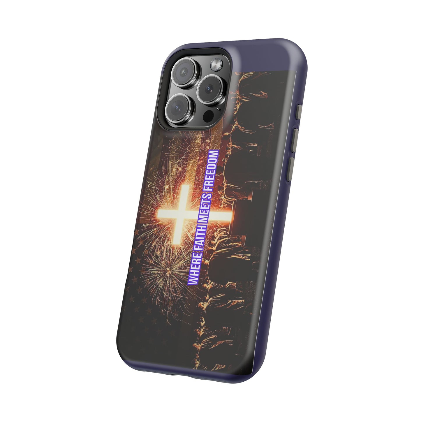 Christian Cross iPhone Case — “Where Faith Meets Freedom” Magnetic Impact-Resistant Phone Case