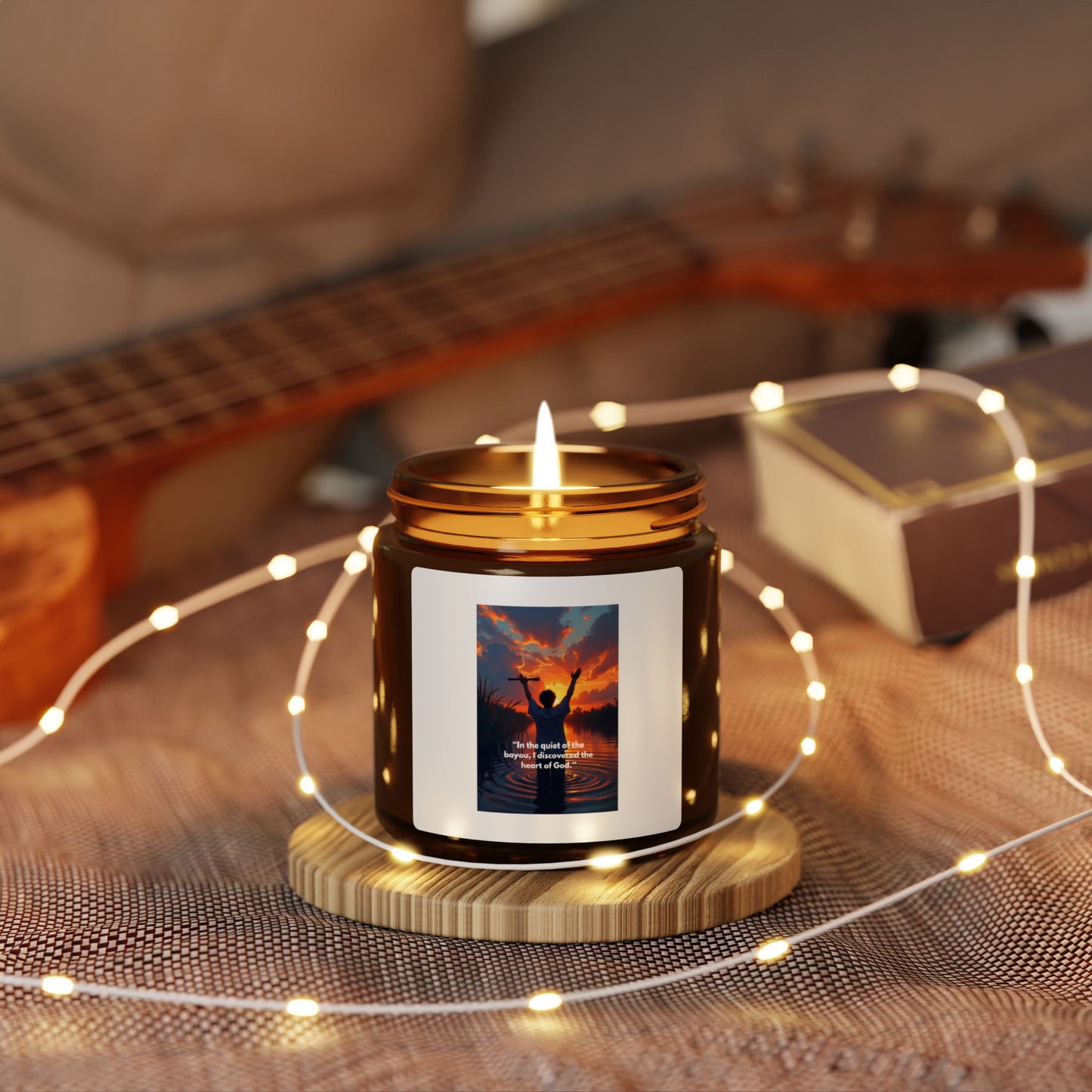 Inspirational Sunset Soy Candle — Amber Jar Scented Candle with Uplifting Quote