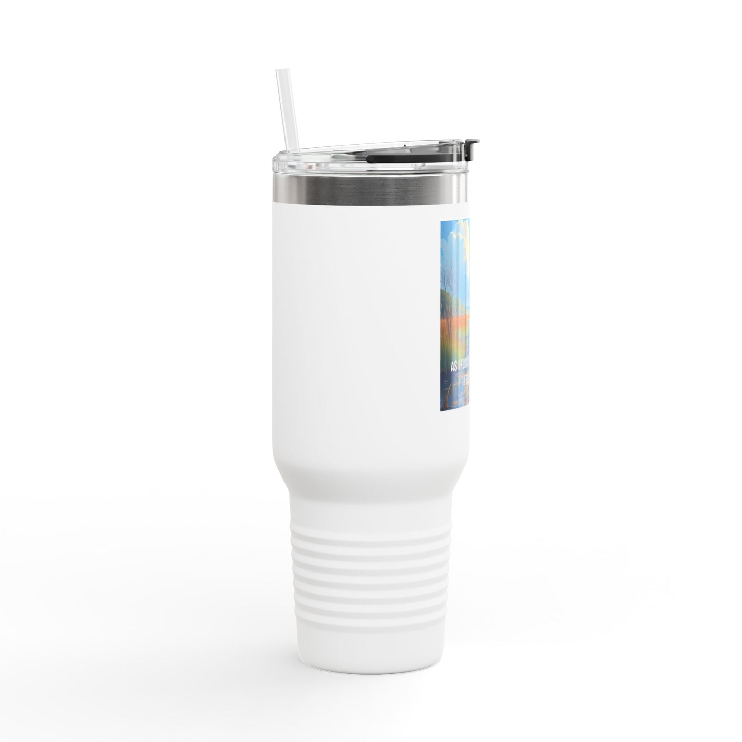 40oz Insulated Travel Mug — Scenic Marsh Landscape with Quote