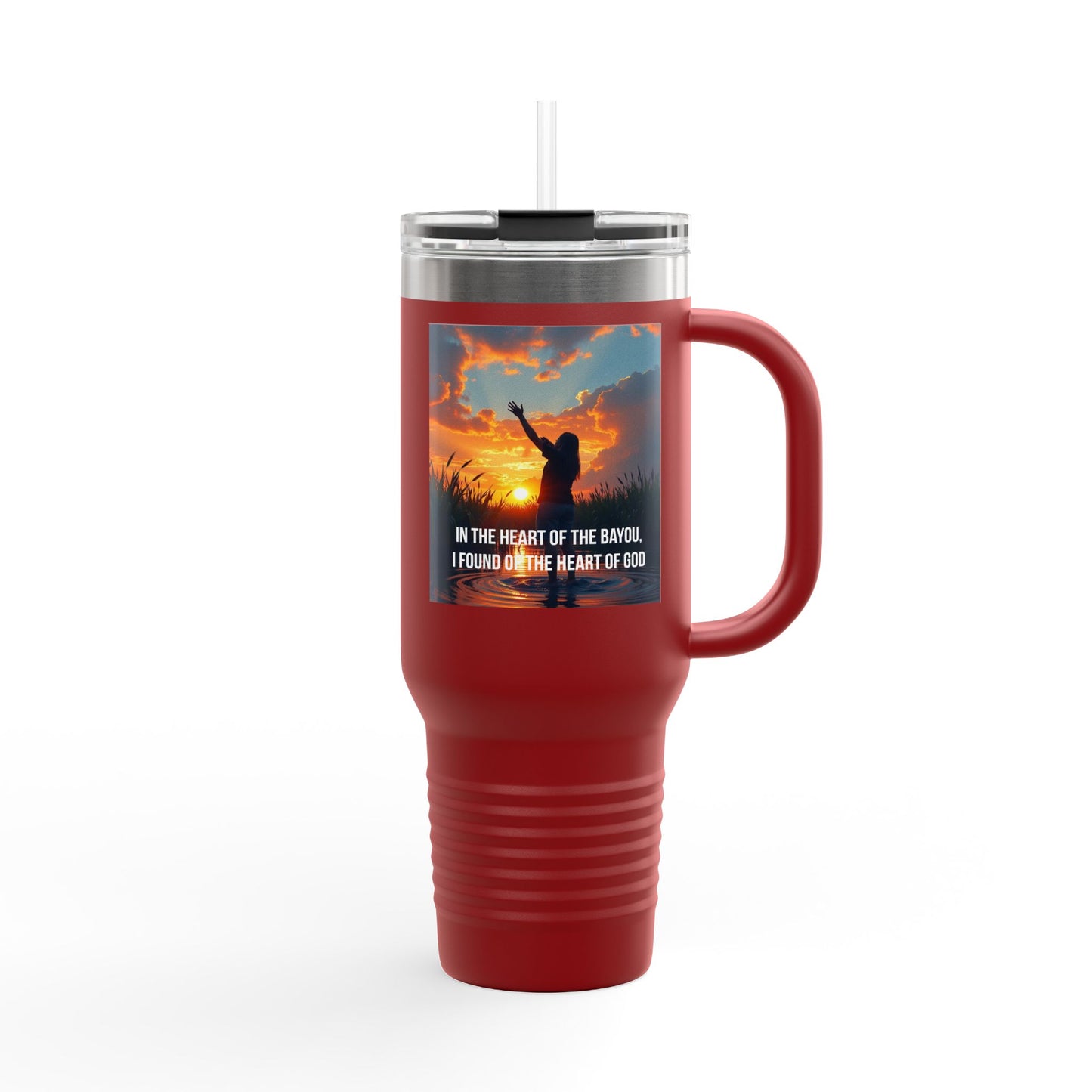 40oz Insulated Travel Mug — "In the Heart of the Bayou I Found Home (Sunset Silhouette)"