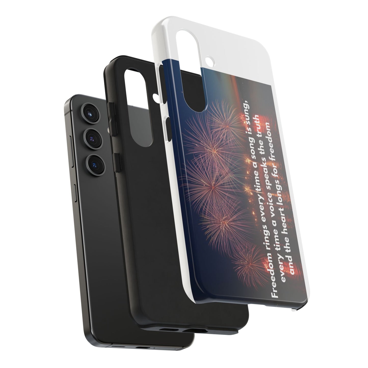 Patriotic Fireworks Tough Phone Case — "Freedom" Quote Protective Cover