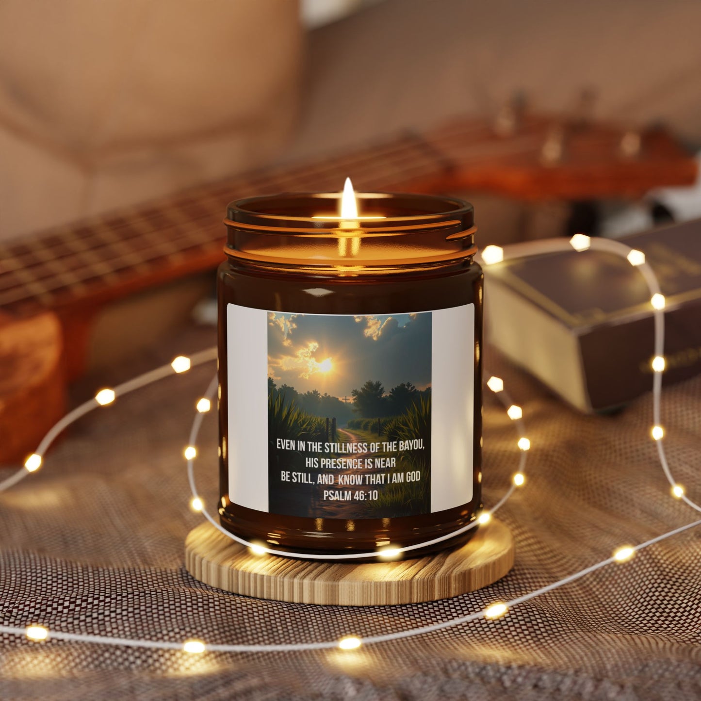 Inspirational Amber Jar Soy Candle — Psalm 46:10 Prayer Scented Candle (Multi-Size)