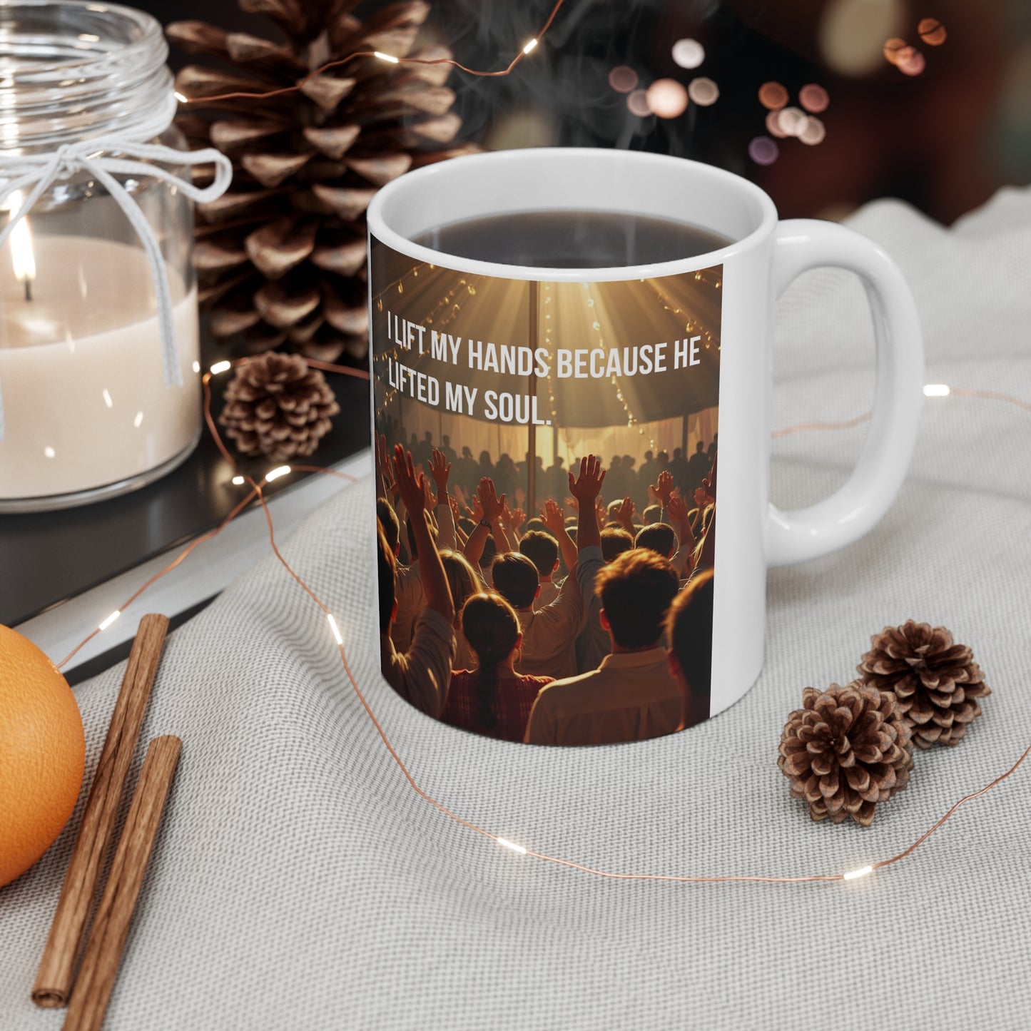 Worship Concert Ceramic Mug — "I Lift My Hands" Spiritual Coffee Cup (11oz & 15oz)