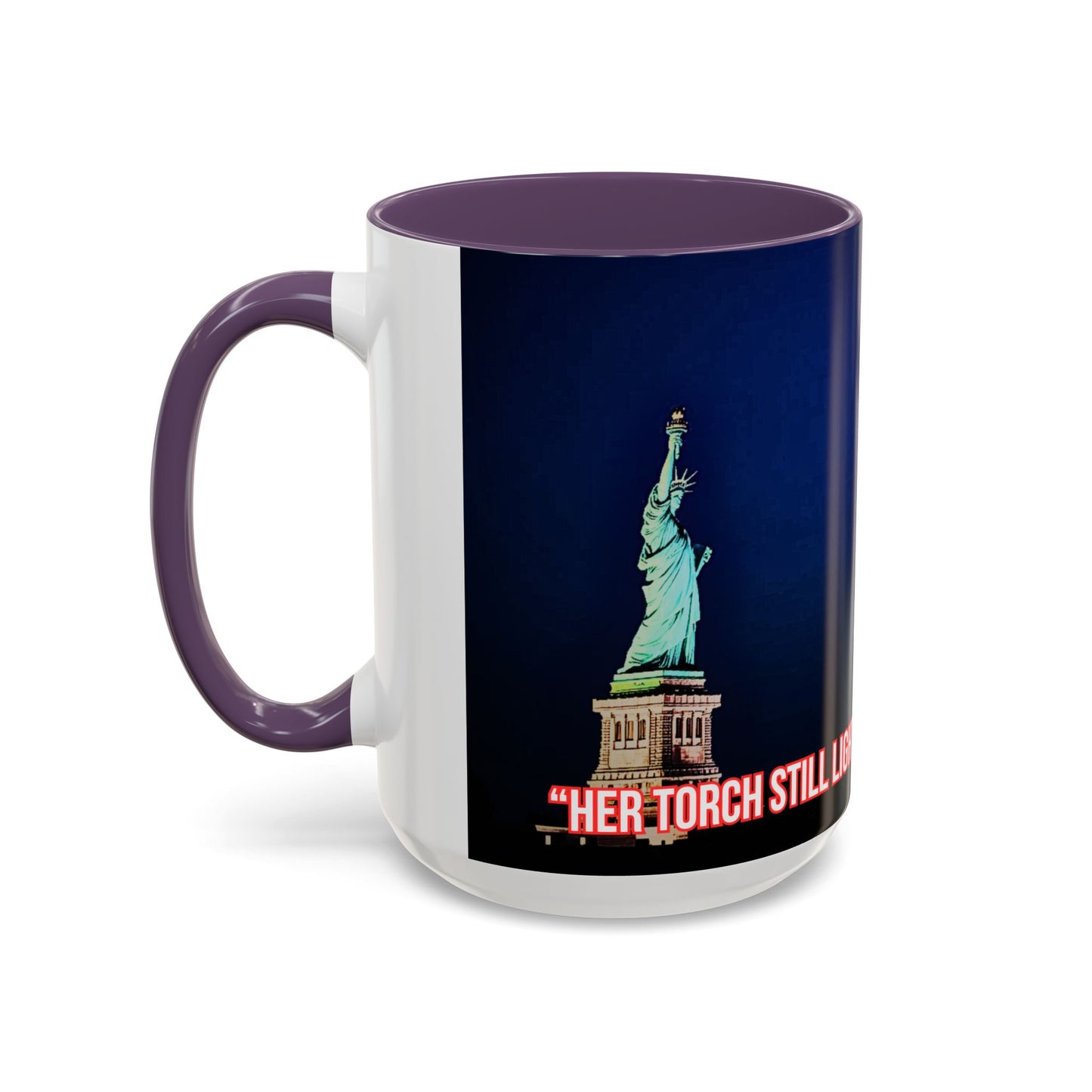 Fireworks Accent Coffee Mug — Inspirational "Lights the Path to Freedom" Design