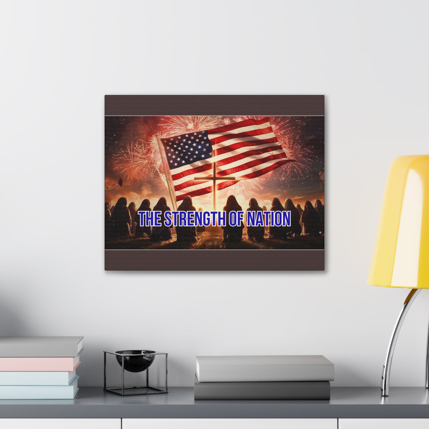 Patriotic Canvas Wall Art – “The Strength of Nation” American Flag with Fireworks