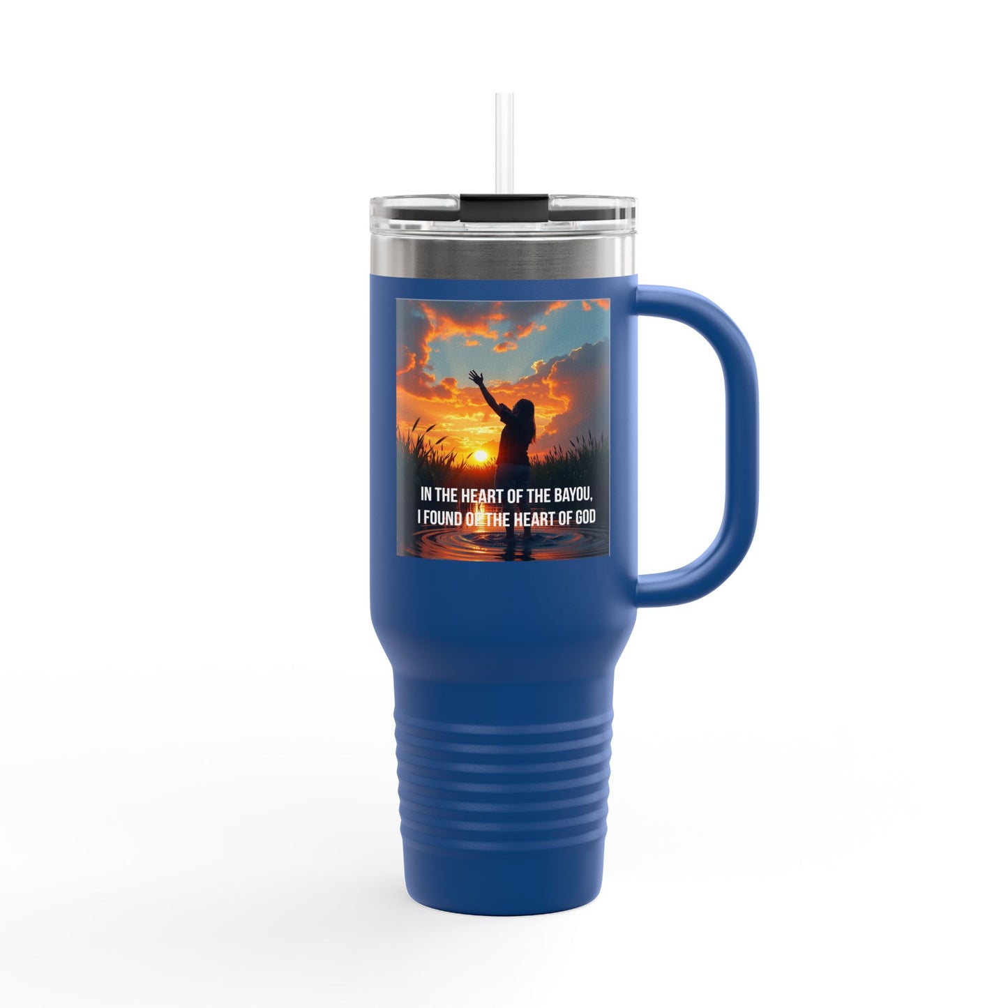 40oz Insulated Travel Mug — "In the Heart of the Bayou I Found Home (Sunset Silhouette)"