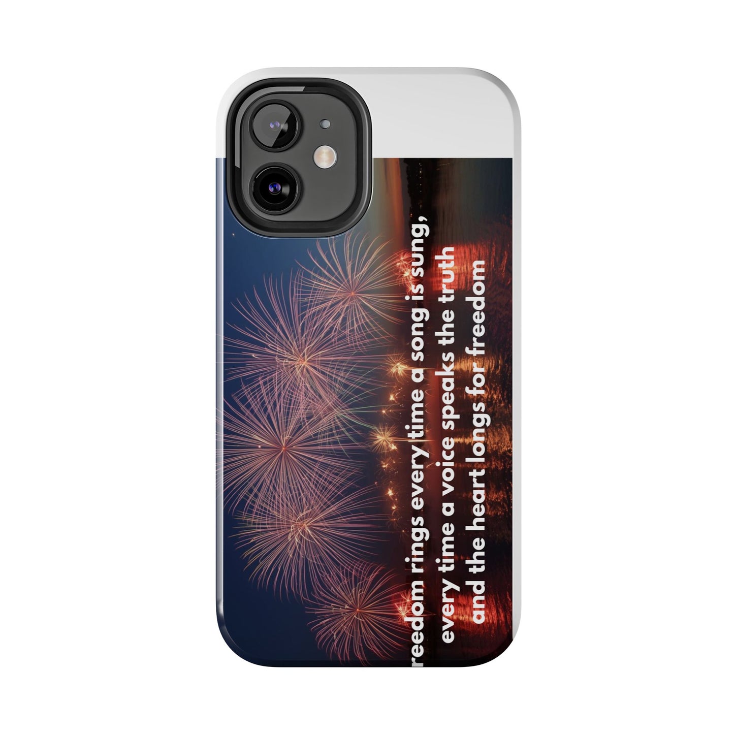 Patriotic Fireworks Tough Phone Case — "Freedom" Quote Protective Cover