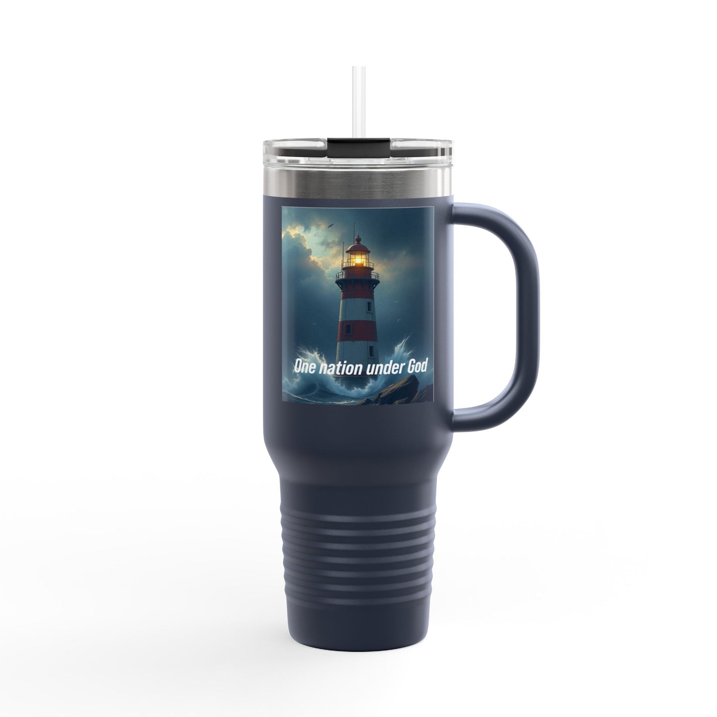 Travel Mug — Lighthouse "One Nation Under God" Insulated 40oz Tumbler