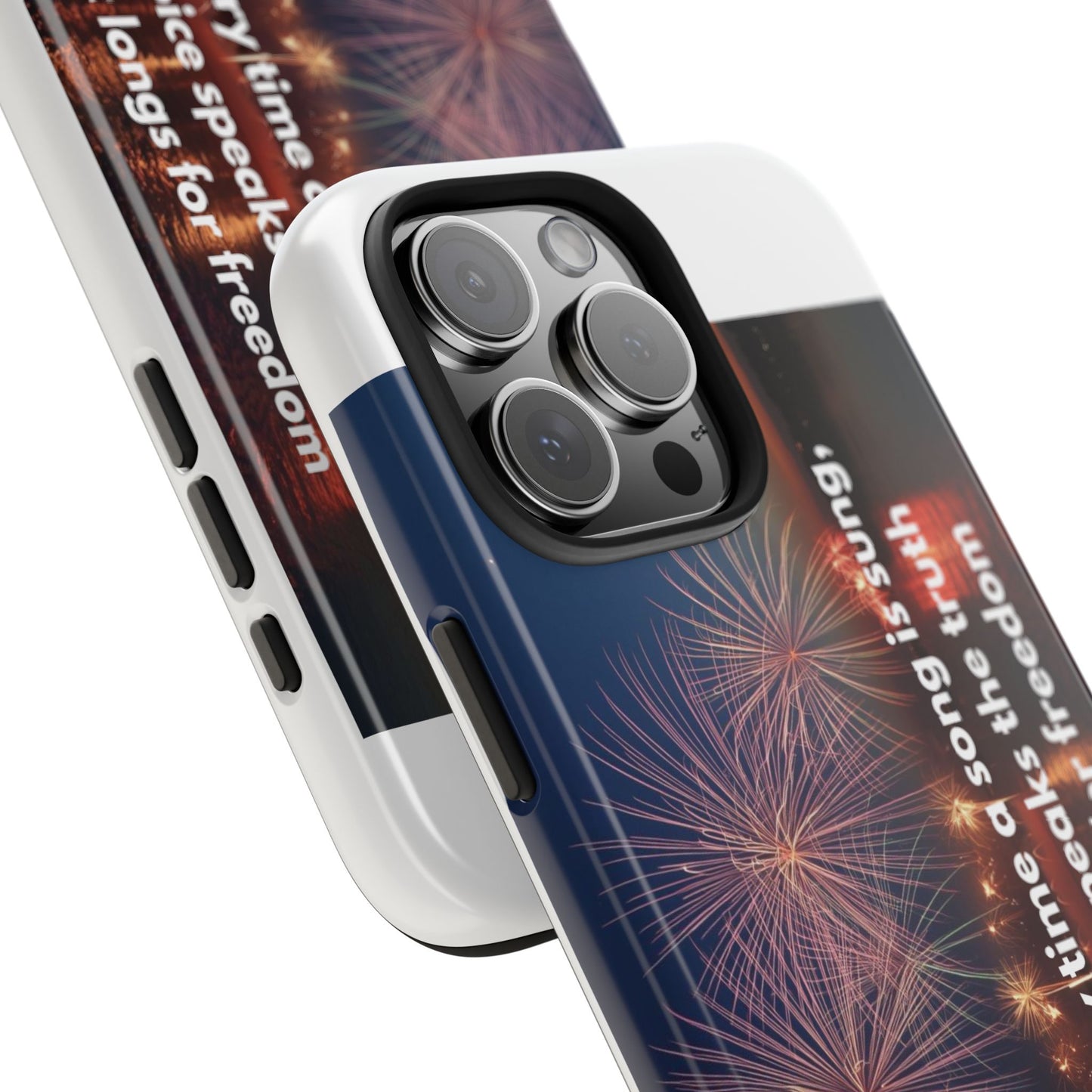 Patriotic Fireworks Tough Phone Case — "Freedom" Quote Protective Cover