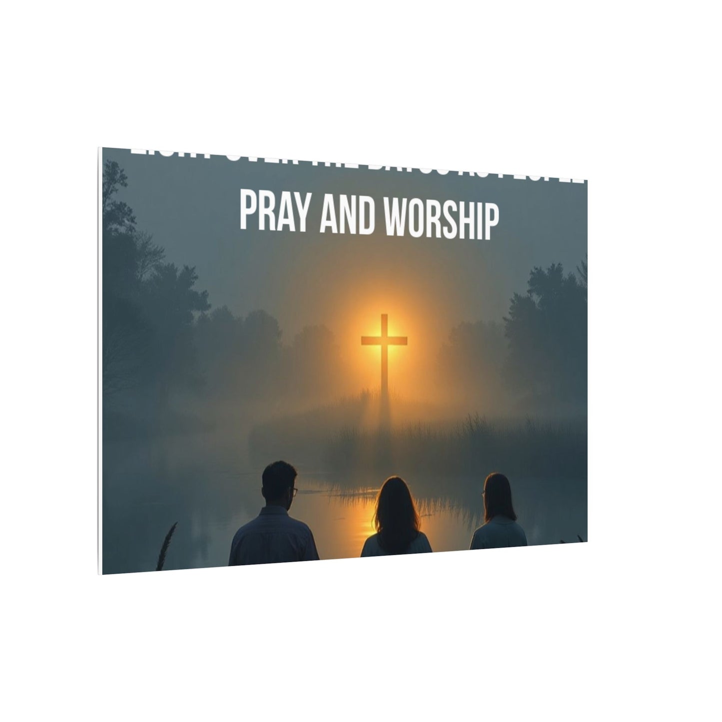 Faith Wall Art Canvas — “The Light of the Cross Puts Light Over the Bayou as People Pray and Worship”