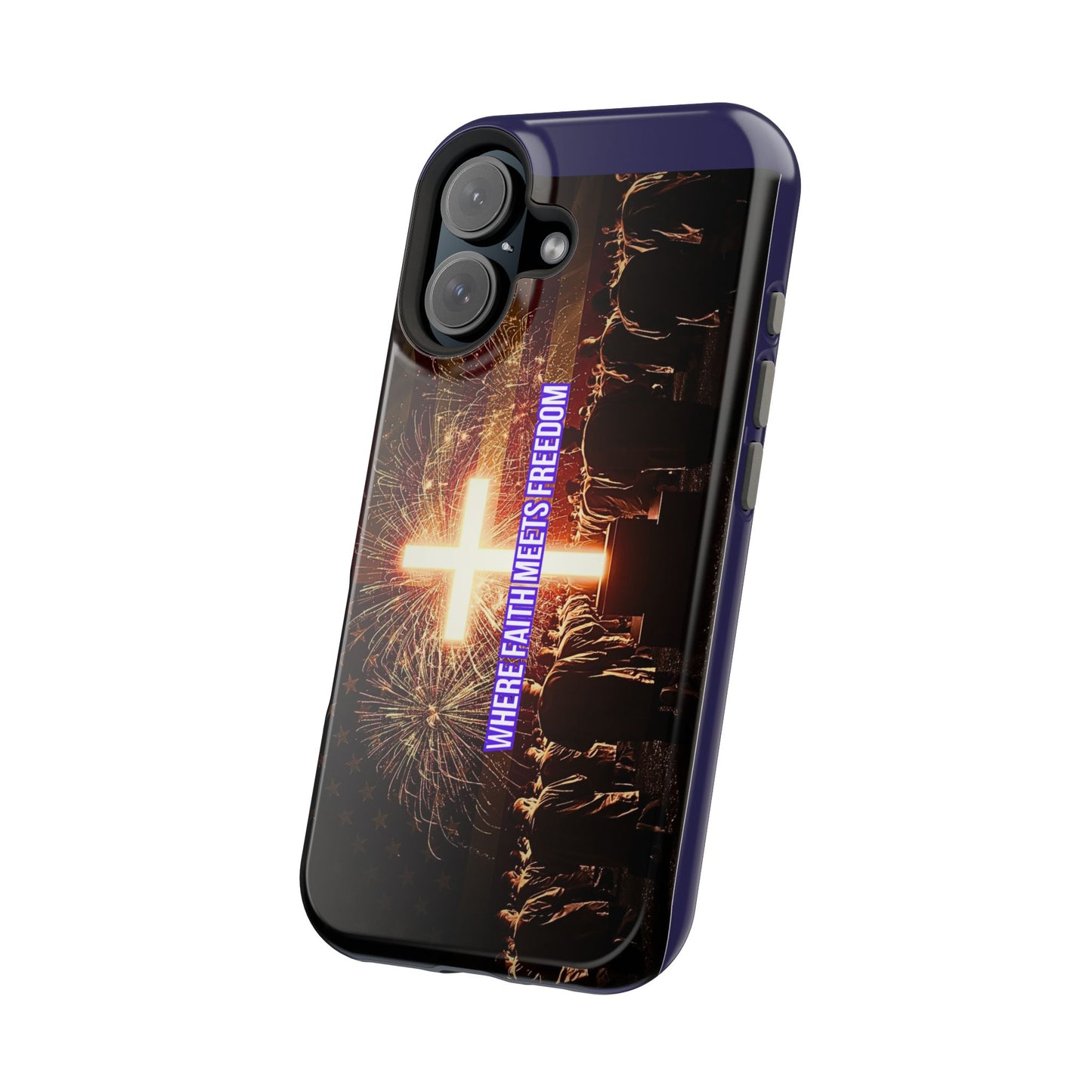 Christian Cross iPhone Case — “Where Faith Meets Freedom” Magnetic Impact-Resistant Phone Case
