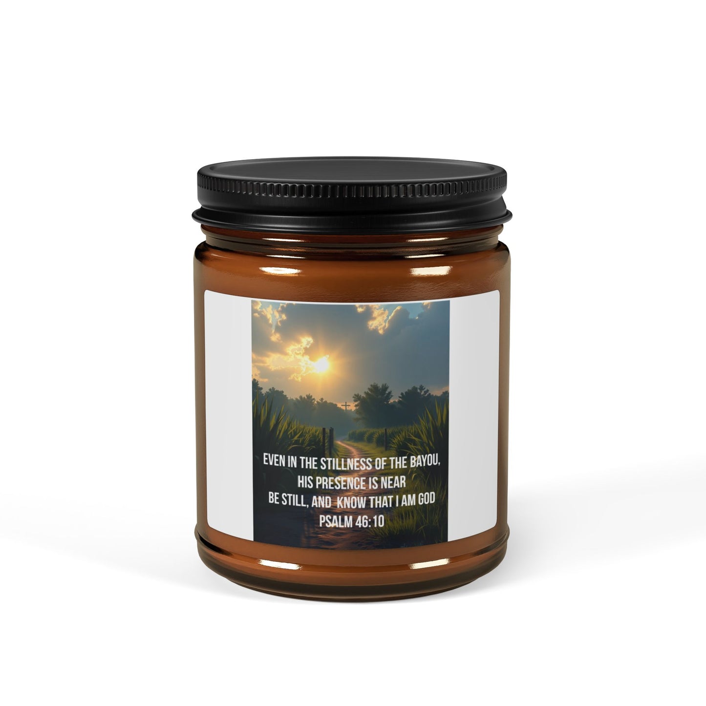 Inspirational Amber Jar Soy Candle — Psalm 46:10 Prayer Scented Candle (Multi-Size)