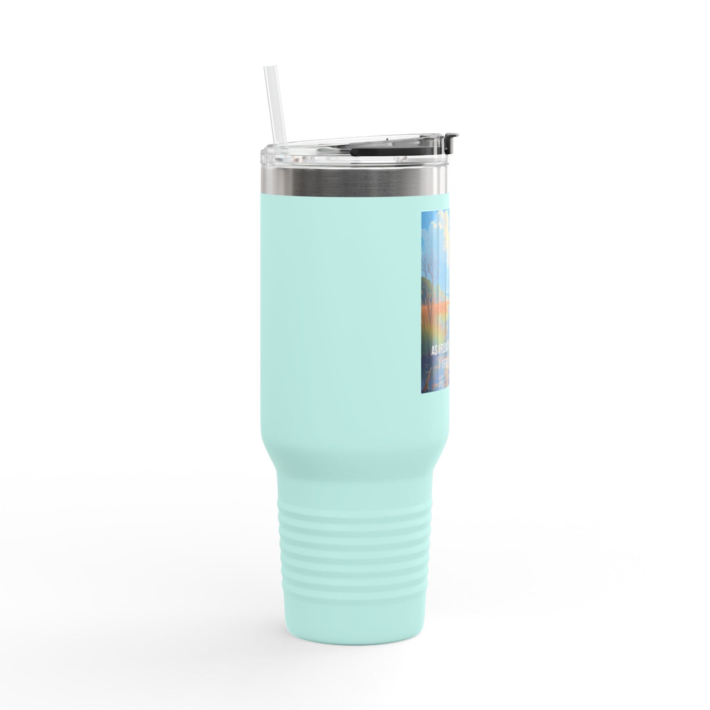 40oz Insulated Travel Mug — Scenic Marsh Landscape with Quote