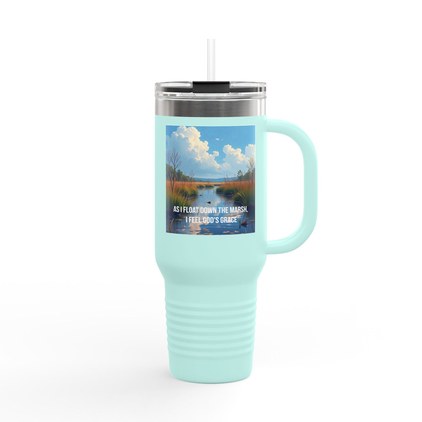 40oz Insulated Travel Mug — Scenic Marsh Landscape with Quote