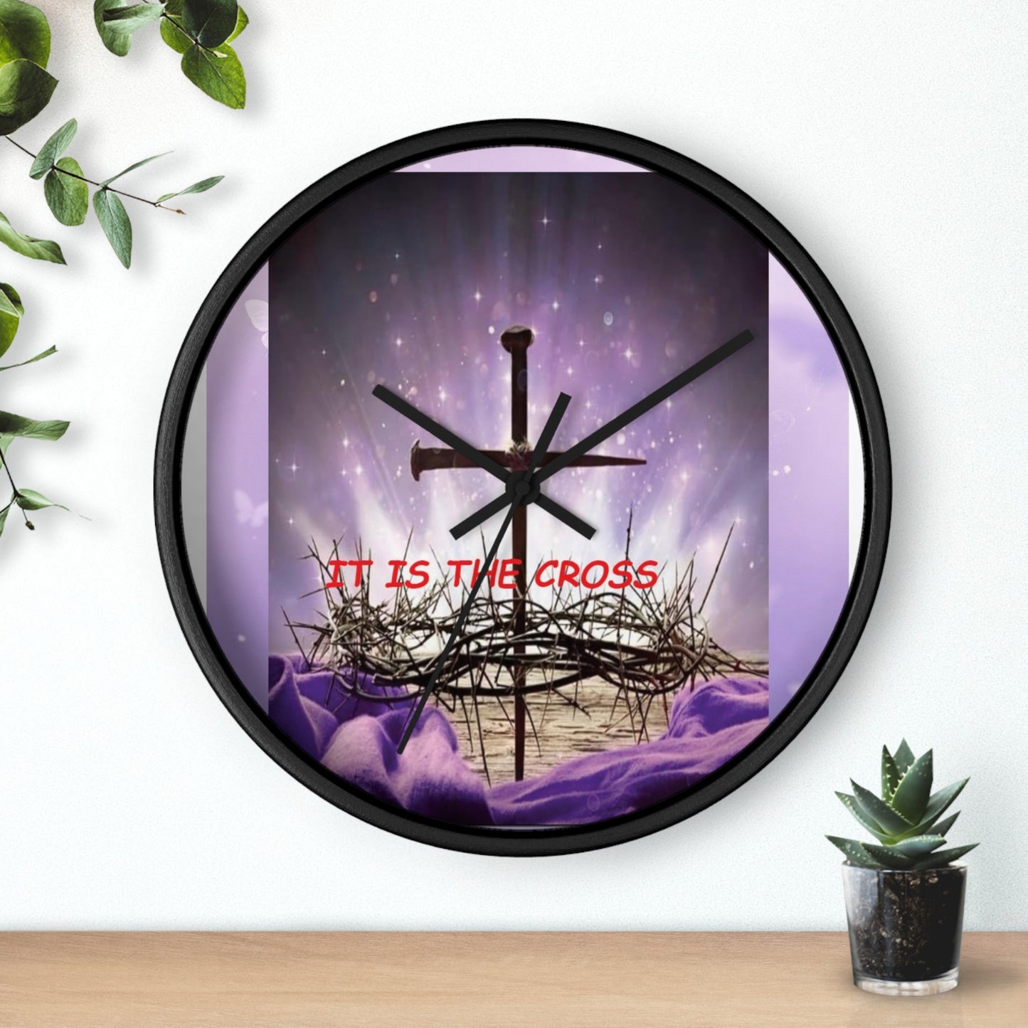 Christian Wall Clock — 'It Is The Cross' Inspirational Cross & Crown of Thorns Design