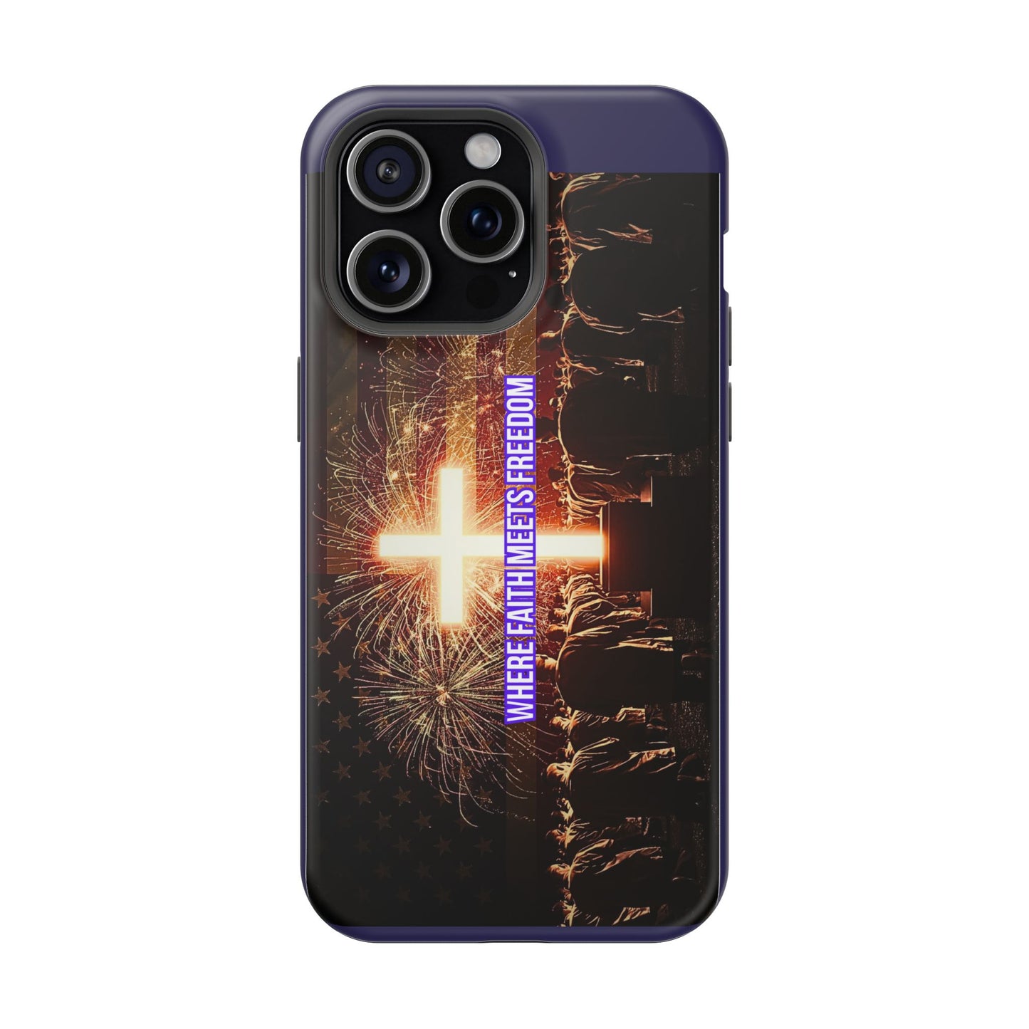 Christian Cross iPhone Case — “Where Faith Meets Freedom” Magnetic Impact-Resistant Phone Case