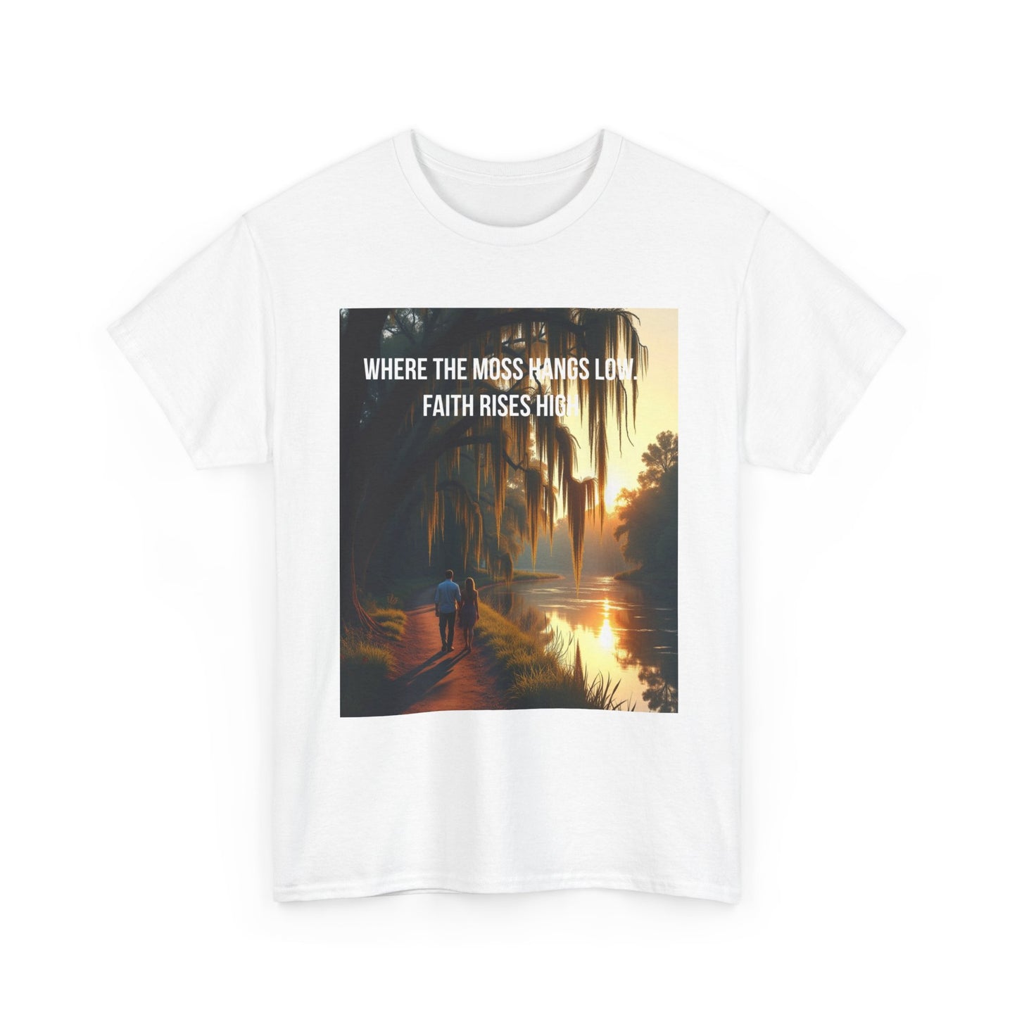 Faith Rising Tee — "Where the Moss Hangs Low, Faith Rises High" Sunset Bay Graphic T-Shirt