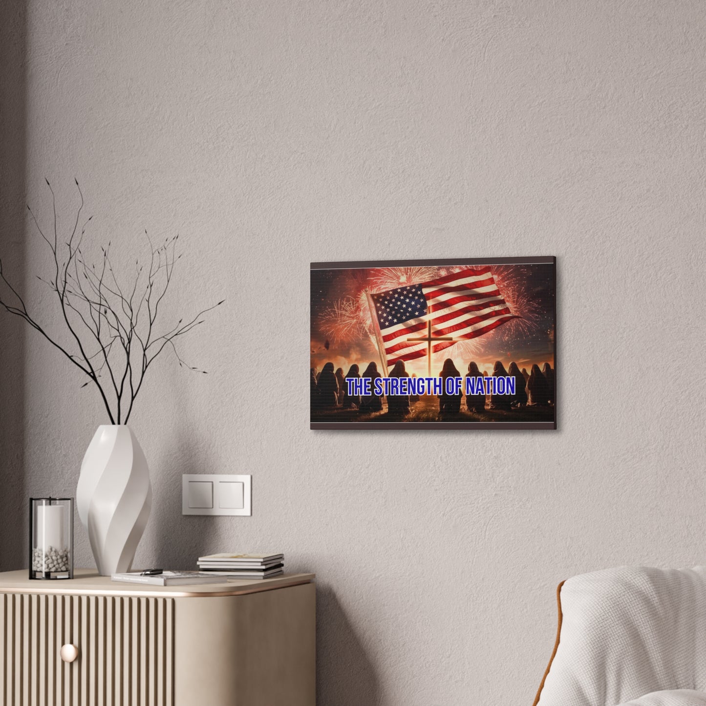 Patriotic Canvas Wall Art – “The Strength of Nation” American Flag with Fireworks