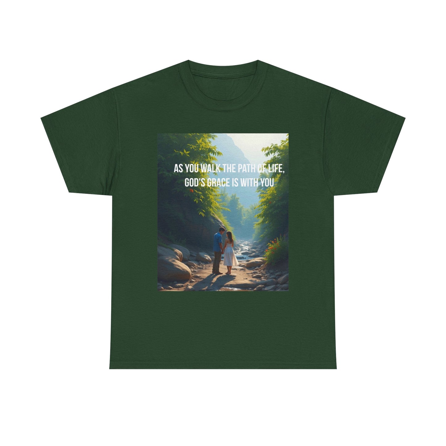 Faith-Inspired Nature T-Shirt — "As You Walk the Path of Life, God’s Grace Is With You"