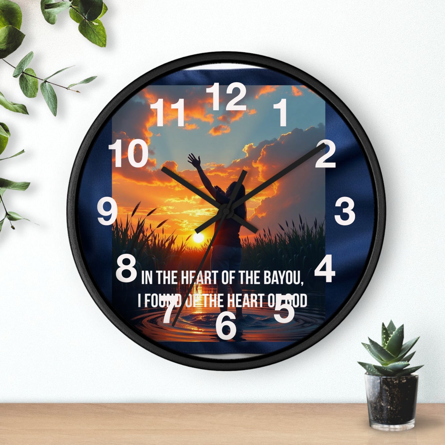 Bayou Sunset Wall Clock — "In the Heart of the Bayou, Found of the Heart of God"