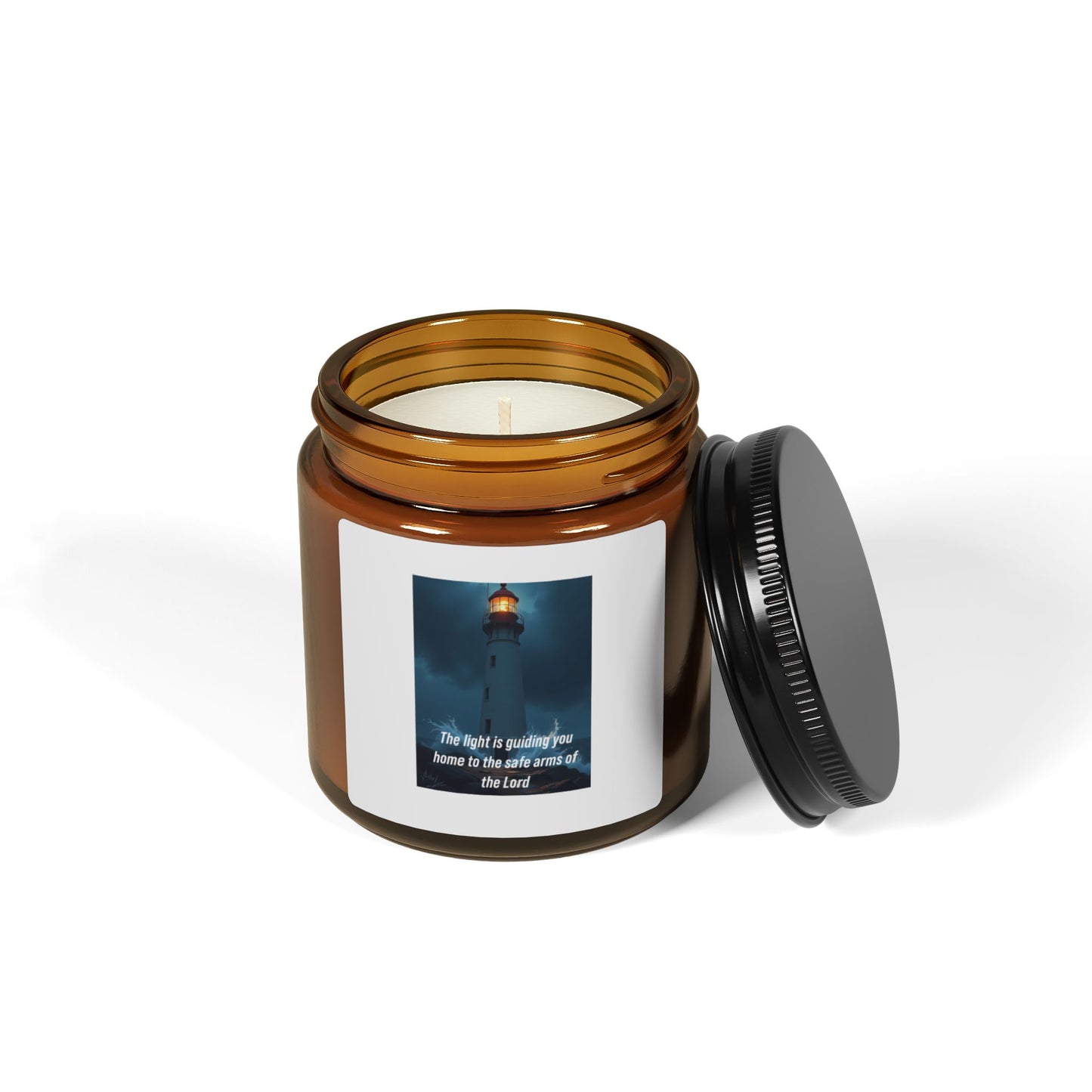 Lighthouse Scented Soy Candle — Amber Jar Candle with 'The light is a guiding star' Quote