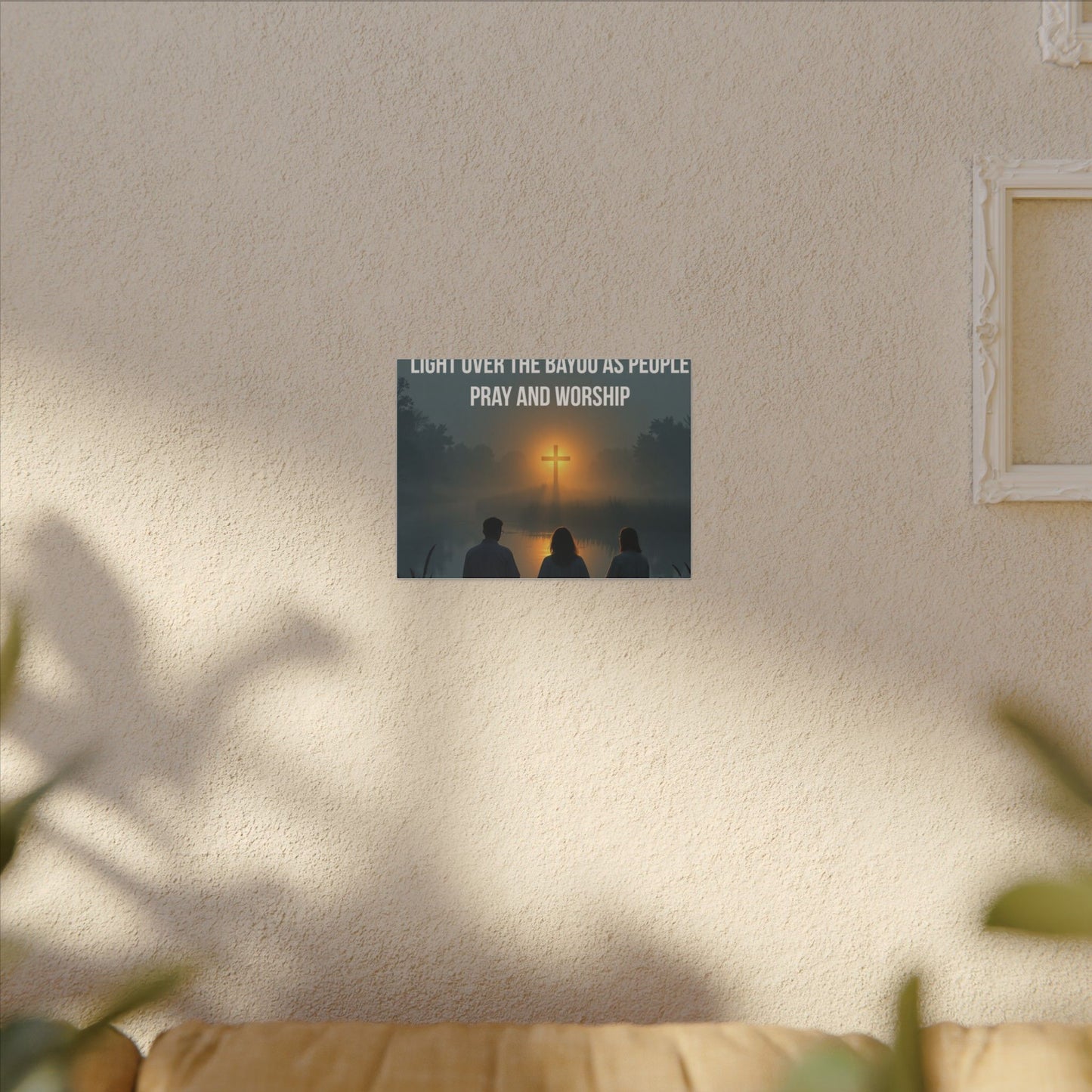 Faith Wall Art Canvas — “The Light of the Cross Puts Light Over the Bayou as People Pray and Worship”