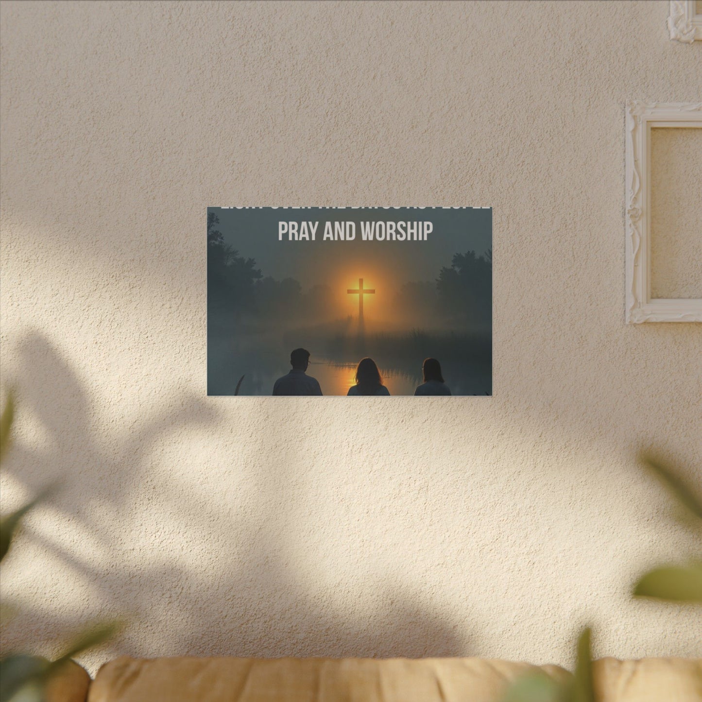 Faith Wall Art Canvas — “The Light of the Cross Puts Light Over the Bayou as People Pray and Worship”