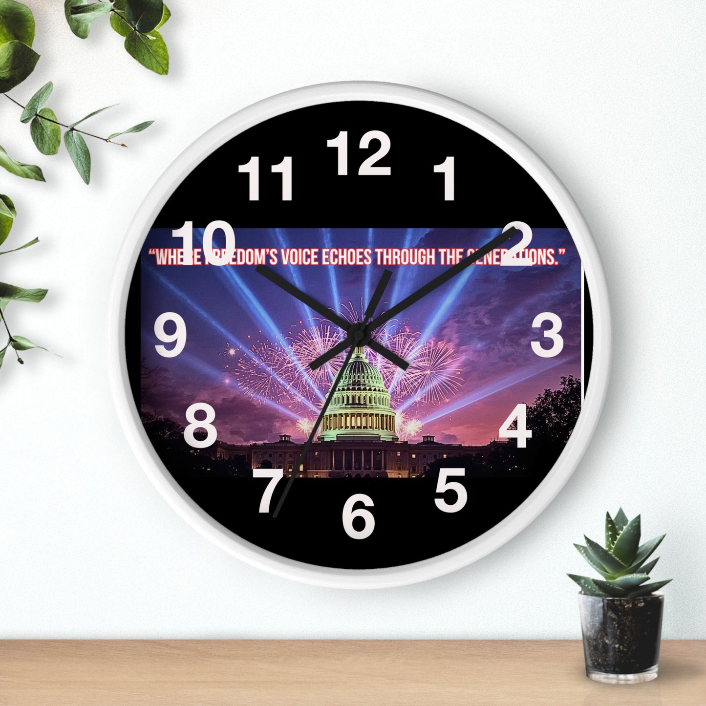 Capitol Fireworks Wall Clock — Patriotic Washington D.C. Clock with Quote