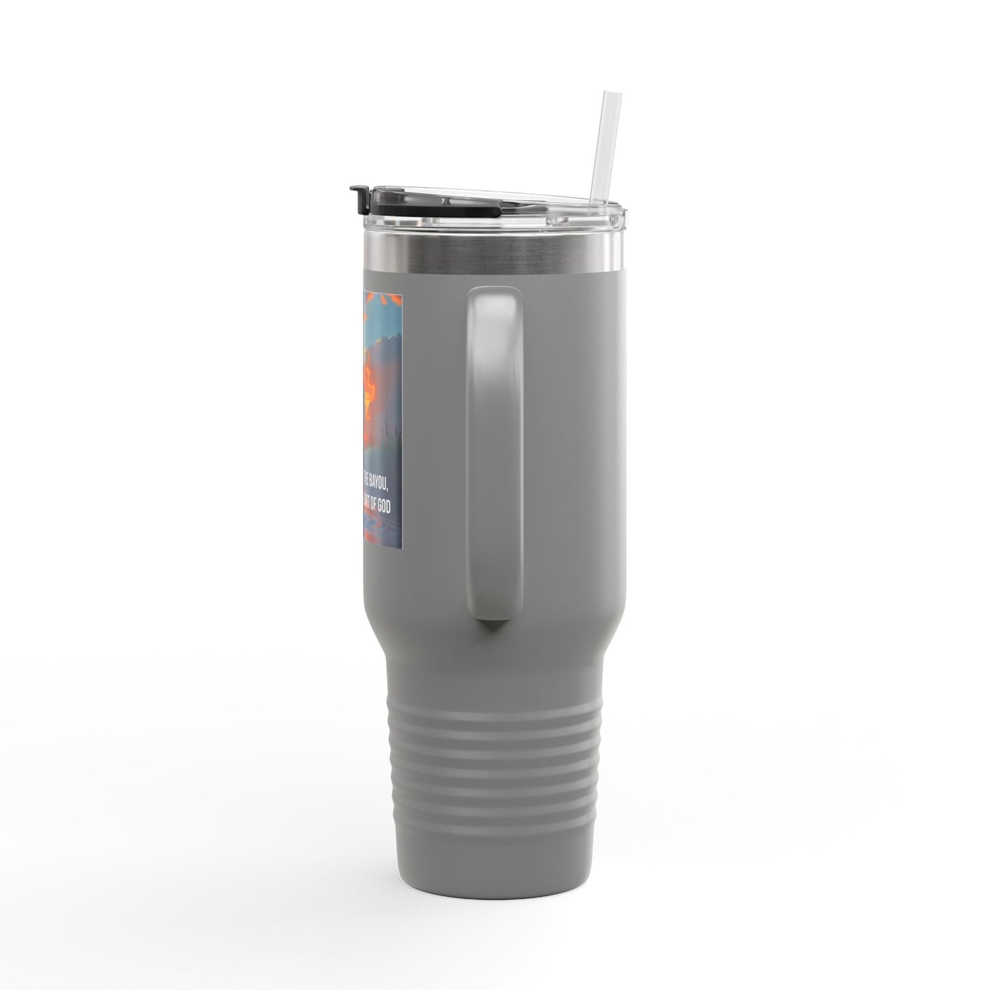 40oz Insulated Travel Mug — "In the Heart of the Bayou I Found Home (Sunset Silhouette)"