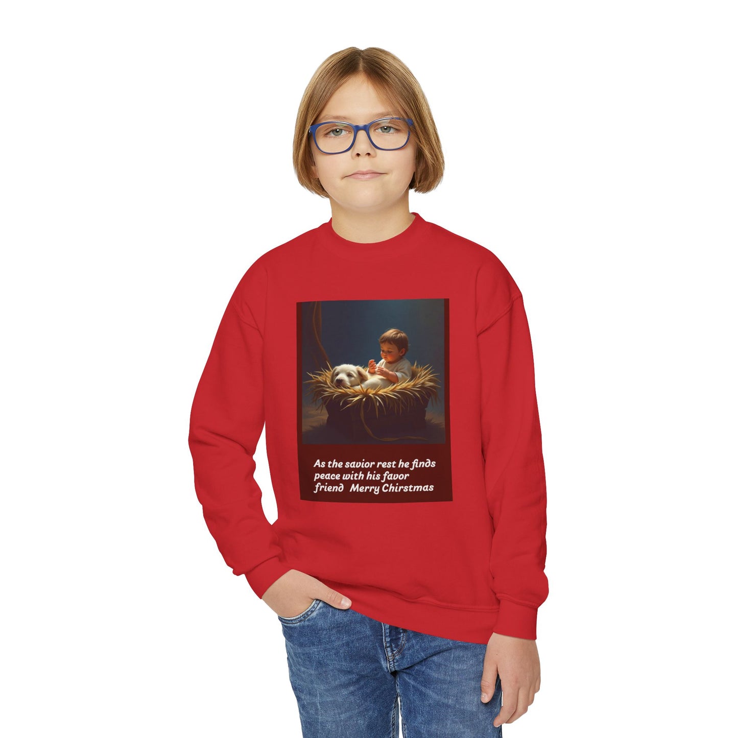 Youth Holiday Crewneck Sweatshirt, Festive Sweatshirt, Christmas Outfits for Kids, Religious Gift for Young Ones, Cozy Winter Apparel, [...]