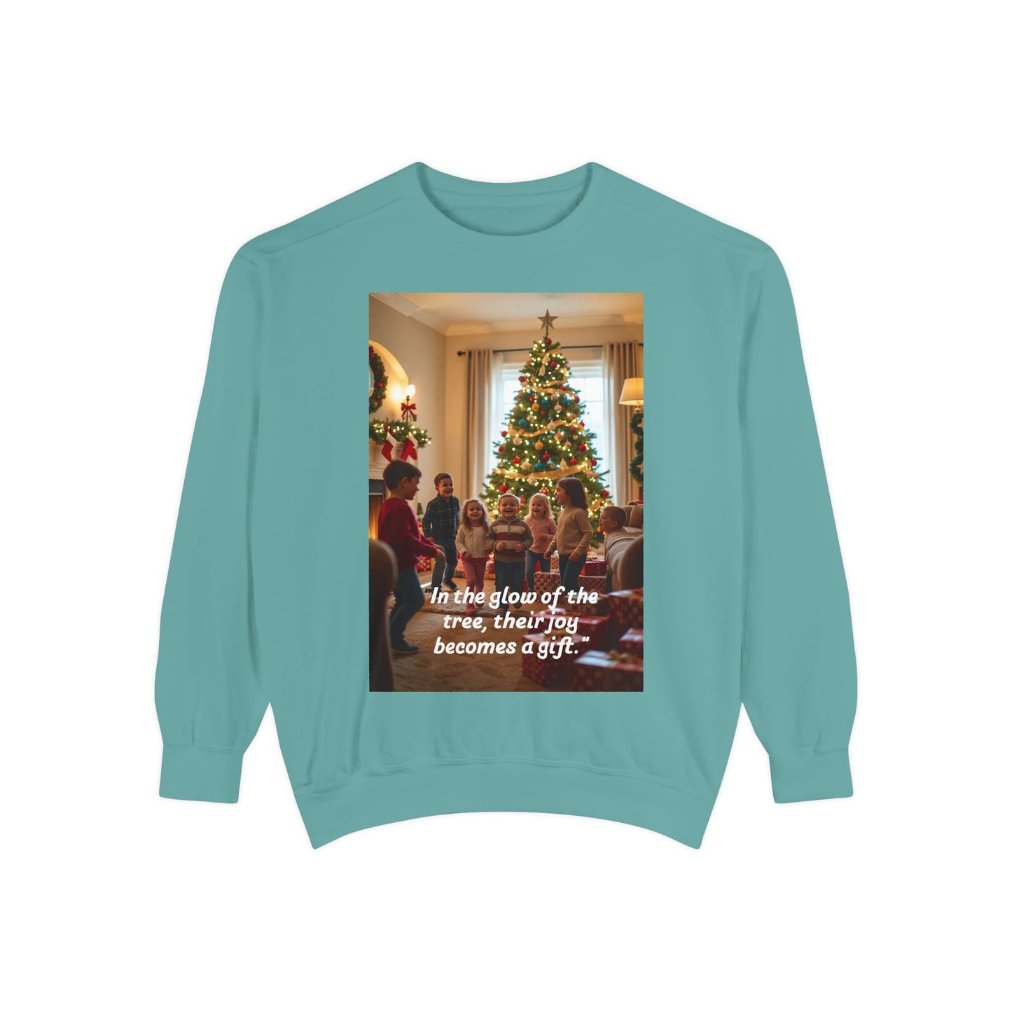 Cozy Holiday Sweatshirt: 'In the glow of the tree, their joy becomes a gift', Christmas Gift, Family Gathering, Cozy Apparel, Winter [...]