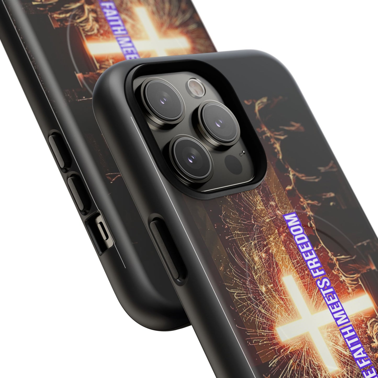 Christian Cross Phone Case - "Where Faith Meets Freedom" Tough Magnetic Case