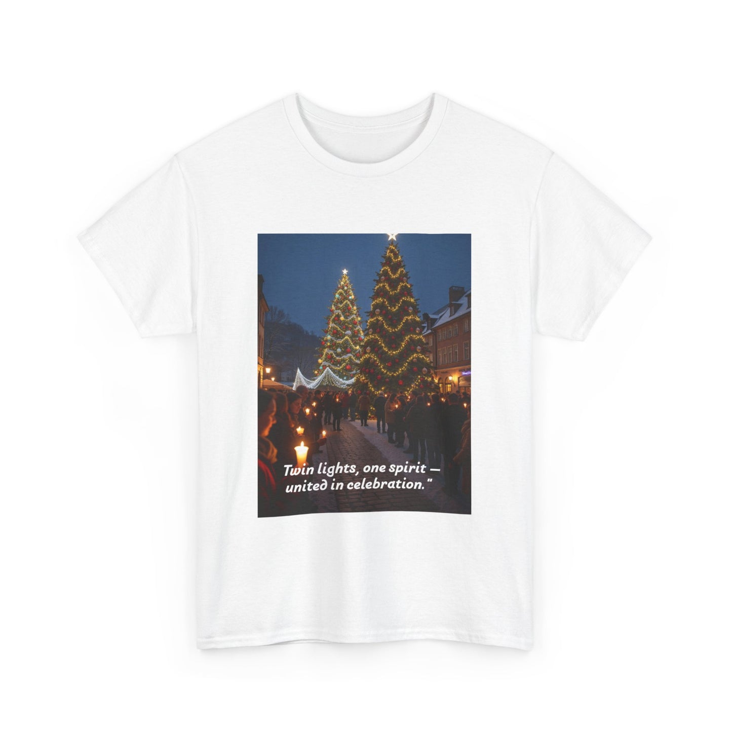 Unisex Heavy Cotton Tee - "Turn light, one spirit - unite in celebration", Holiday Shirt, Christmas Tee, Family Gathering, Festive [...]