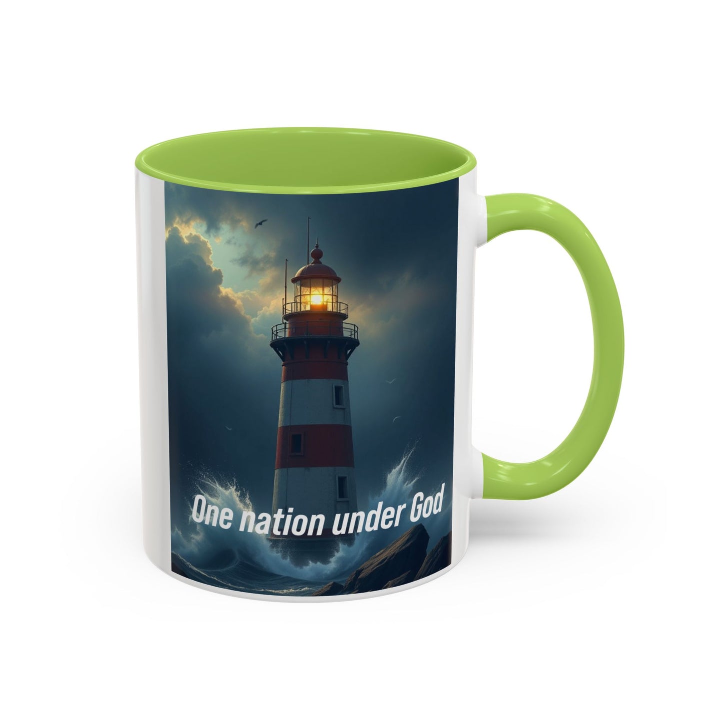 Lighthouse Coffee Mug — "One Nation Under God" Inspirational Accent Mug