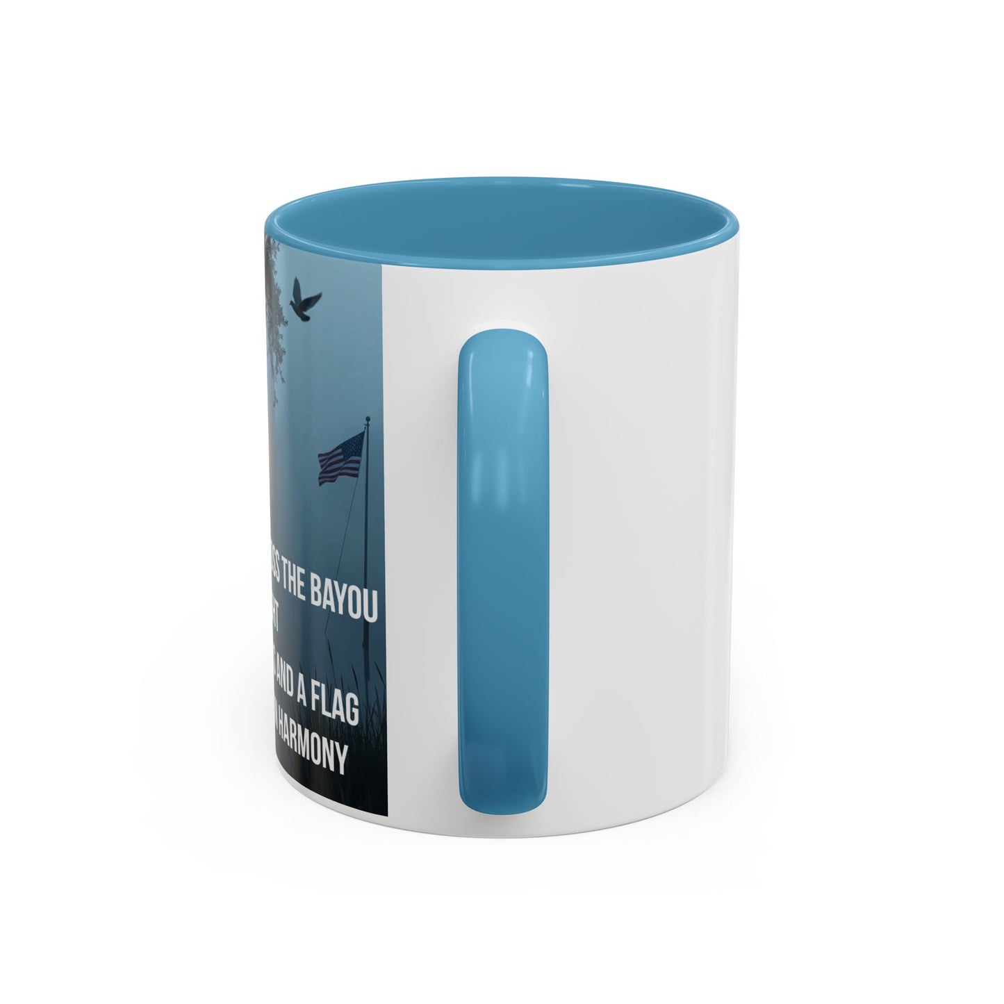 Bayou Cross & Flag Coffee Mug — Inspirational Southern Scene with Peaceful Verse (11/15 oz)