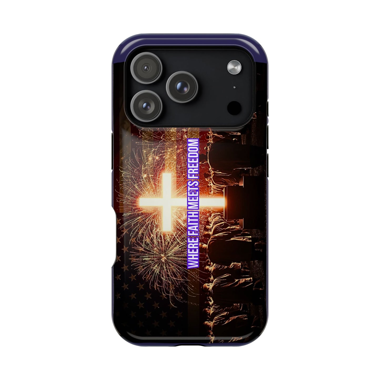 Christian Cross iPhone Case — “Where Faith Meets Freedom” Magnetic Impact-Resistant Phone Case