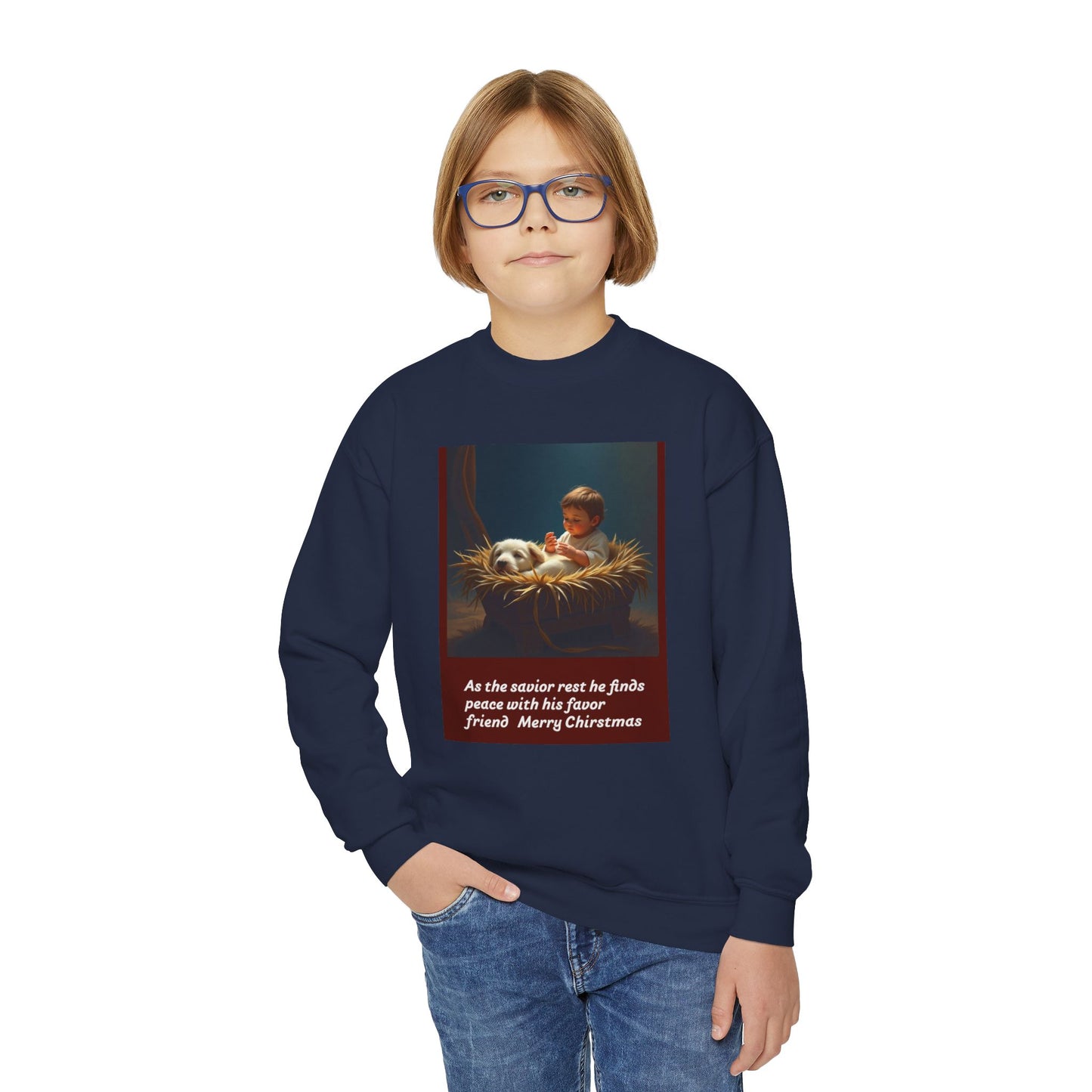 Youth Holiday Crewneck Sweatshirt, Festive Sweatshirt, Christmas Outfits for Kids, Religious Gift for Young Ones, Cozy Winter Apparel, [...]