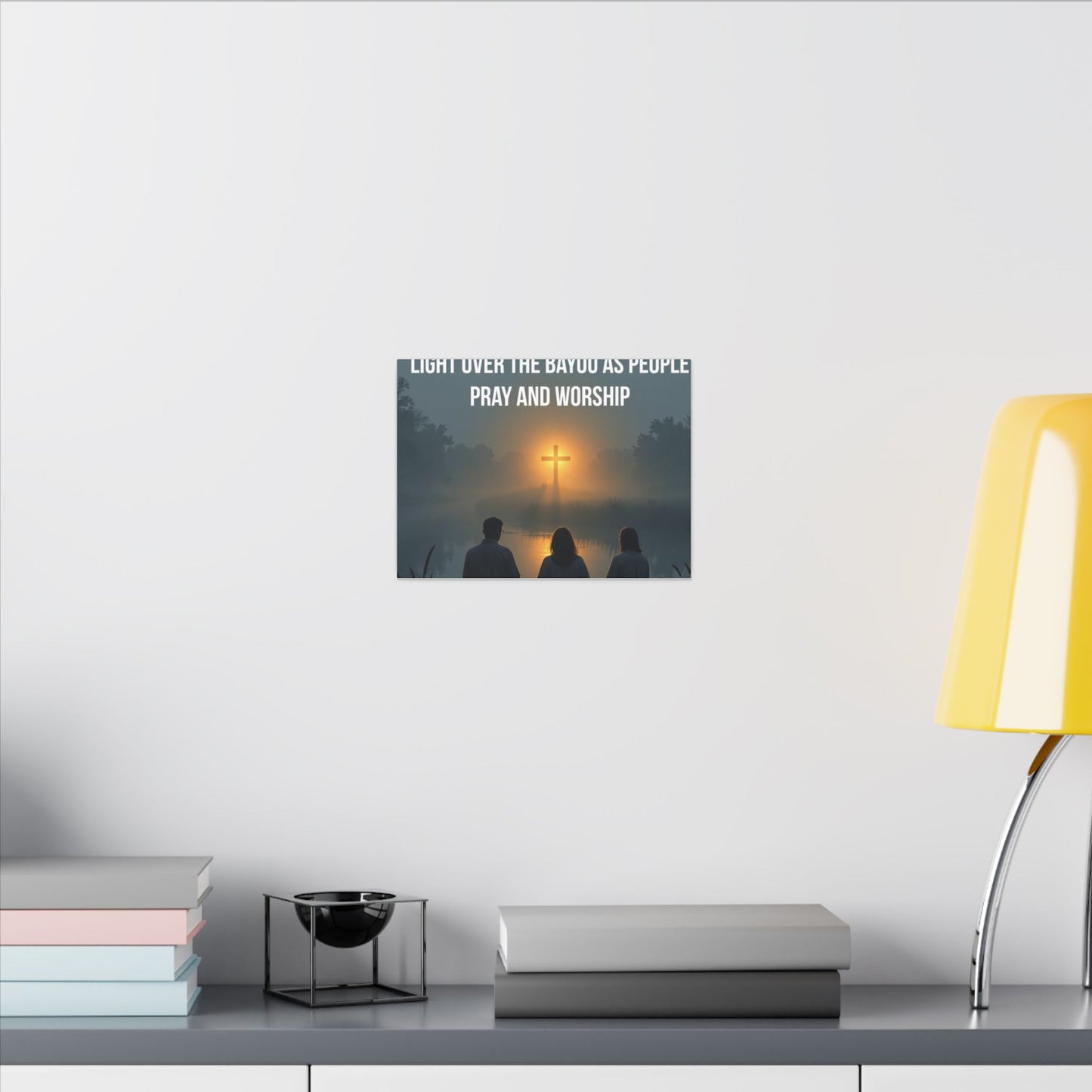 Faith Wall Art Canvas — “The Light of the Cross Puts Light Over the Bayou as People Pray and Worship”