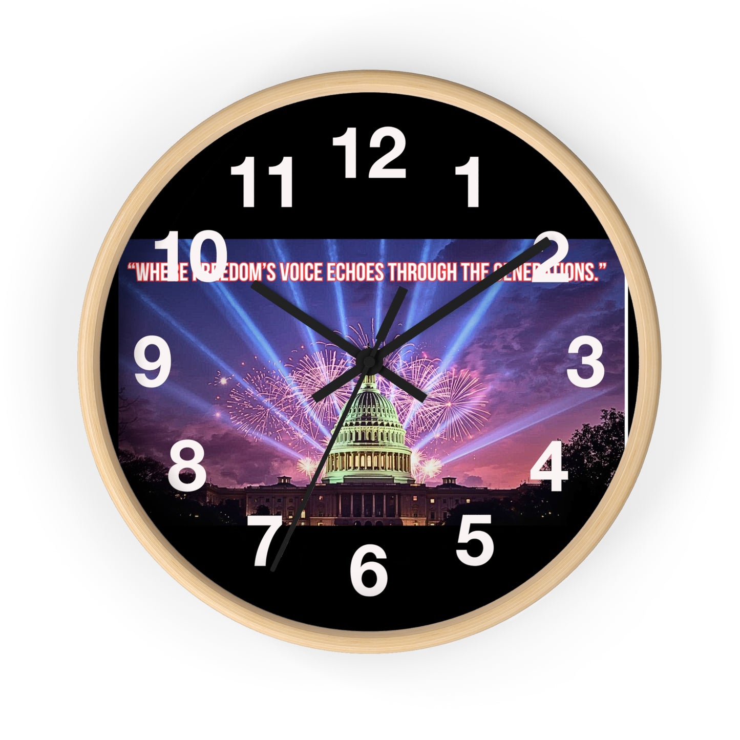 Capitol Fireworks Wall Clock — Patriotic Washington D.C. Clock with Quote