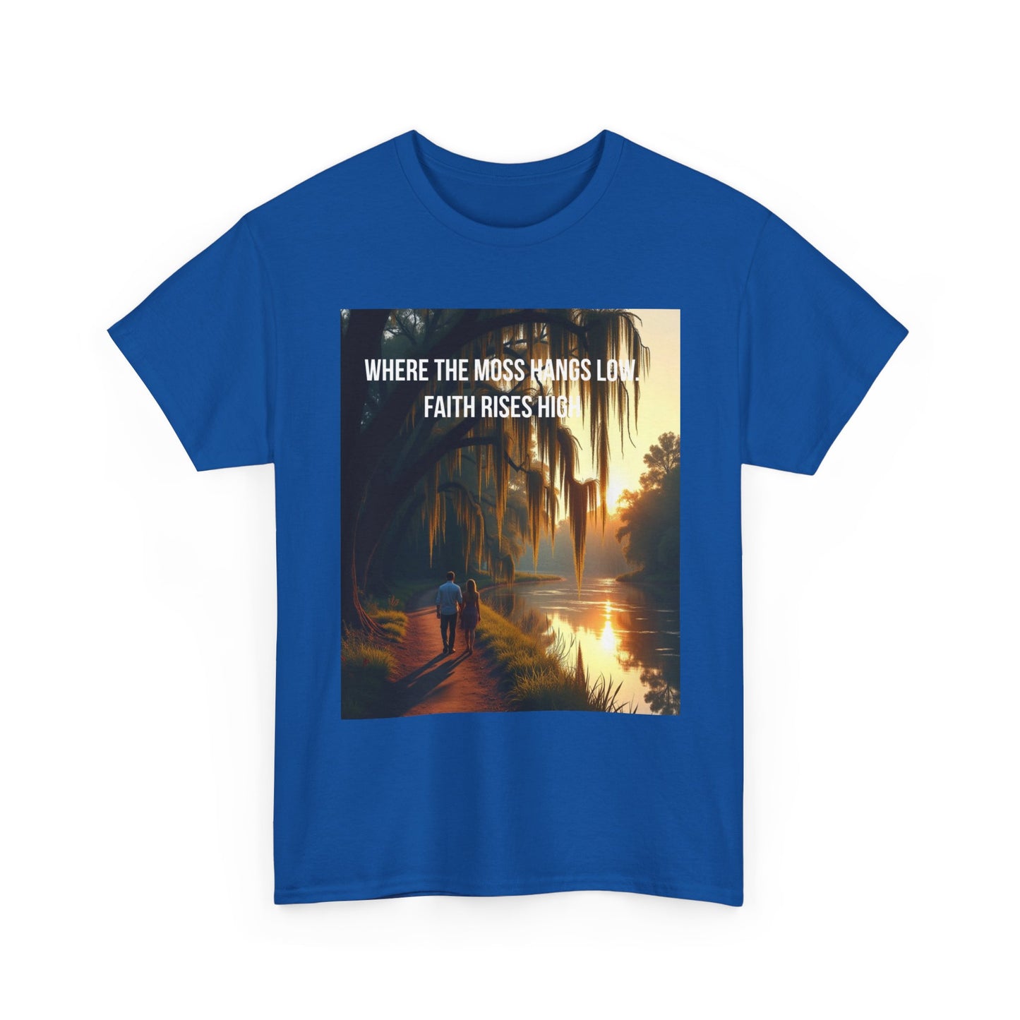 Faith Rising Tee — "Where the Moss Hangs Low, Faith Rises High" Sunset Bay Graphic T-Shirt