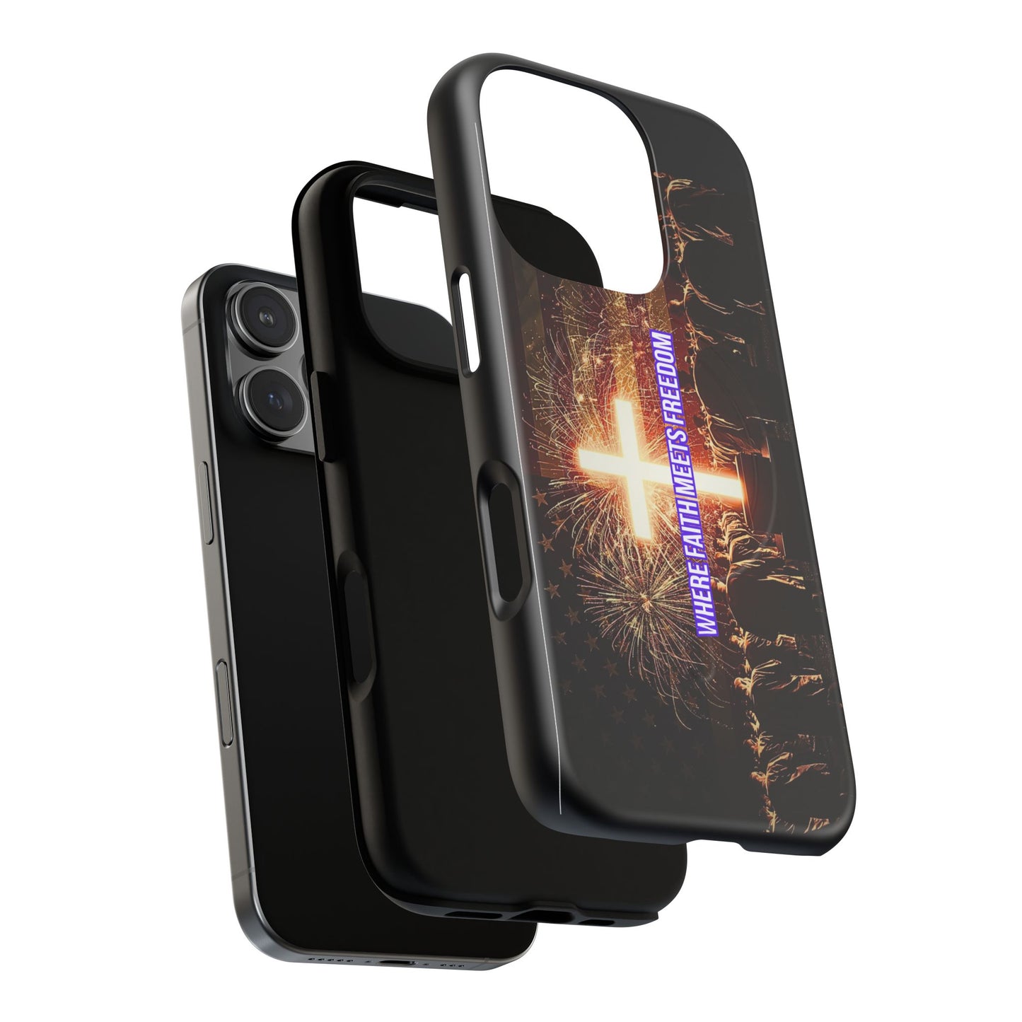 Christian Cross Phone Case - "Where Faith Meets Freedom" Tough Magnetic Case